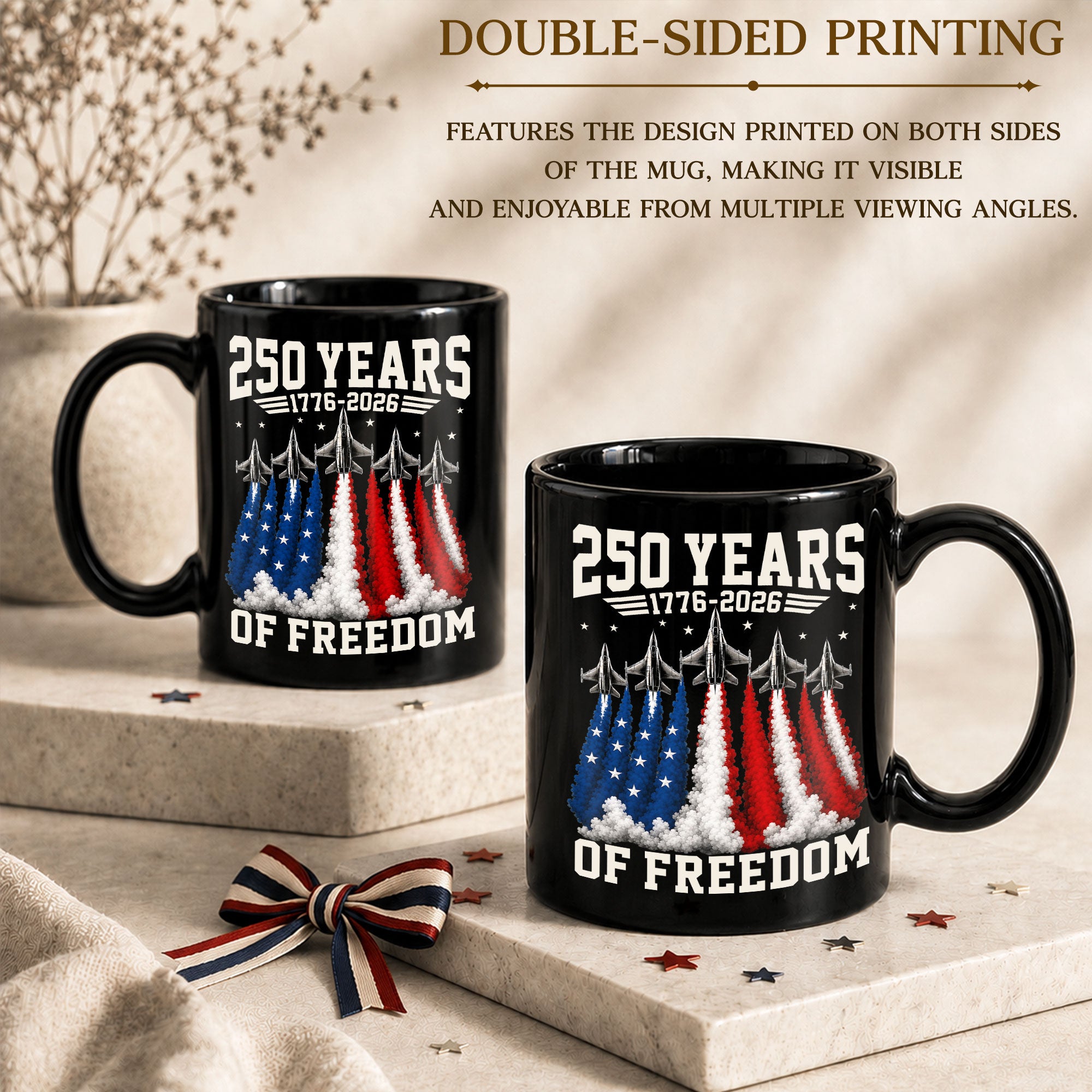 Patriotic Mug 250 Years of Freedom 1776-2026 Military Jet American Liberty Ceramic Gift