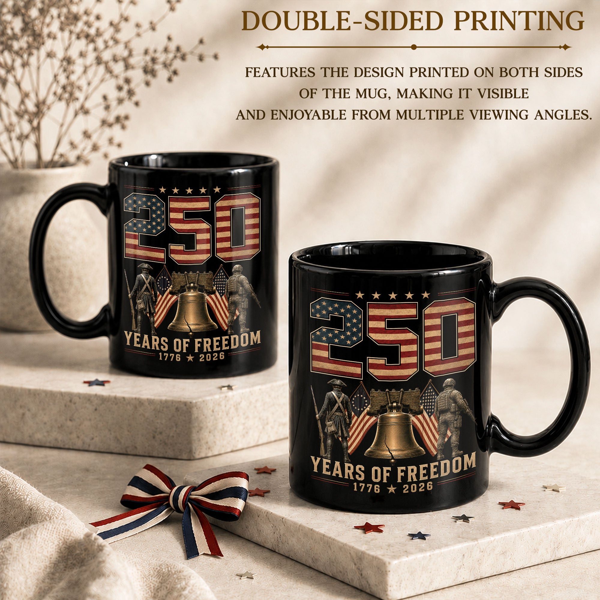 250 Years of Freedom Mug Liberty Bell Patriotic 1776-2026 Revolutionary Soldier Ceramic Cup