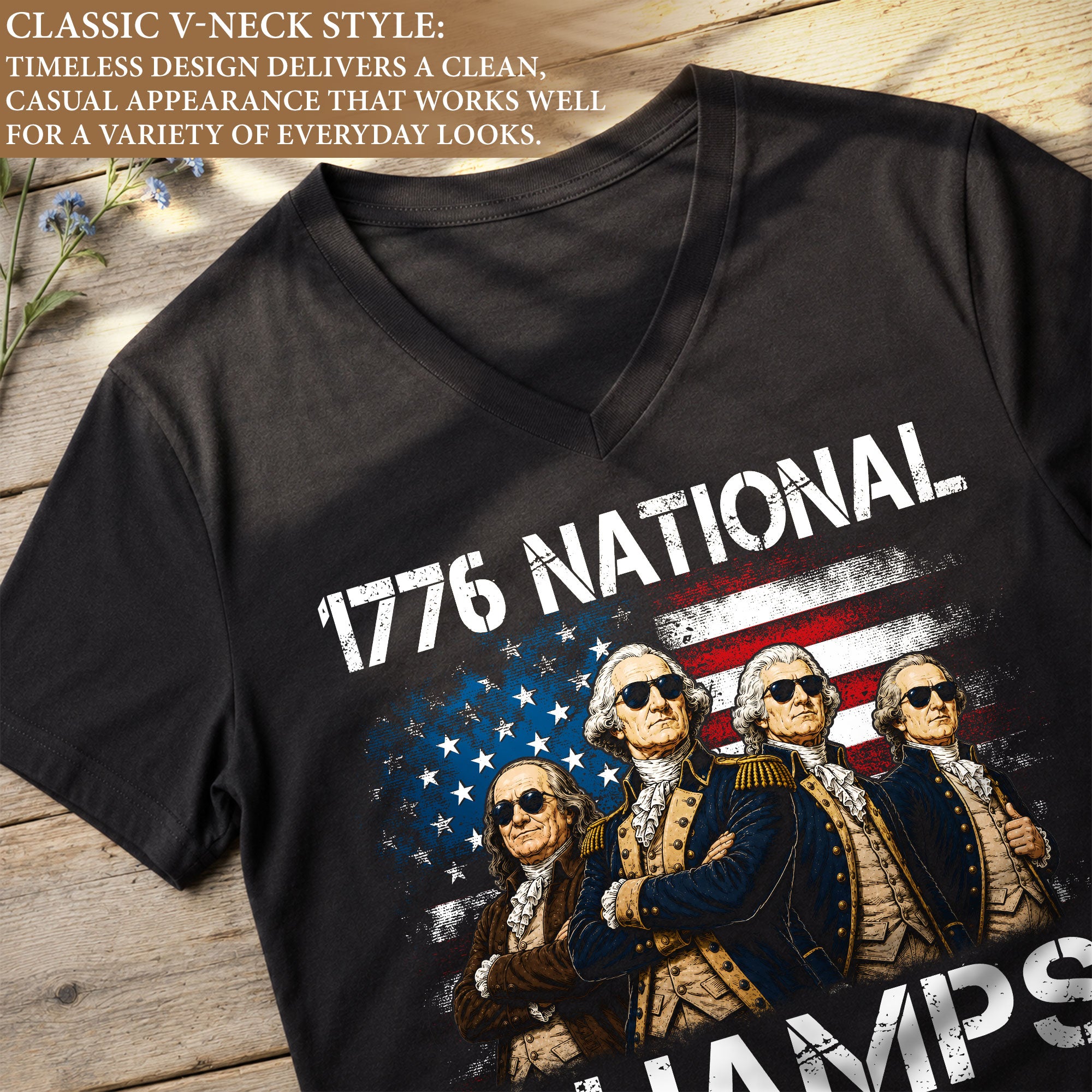 1776 National Champs Patriotic Women V-Neck Shirt - Vintage Style American History Apparel