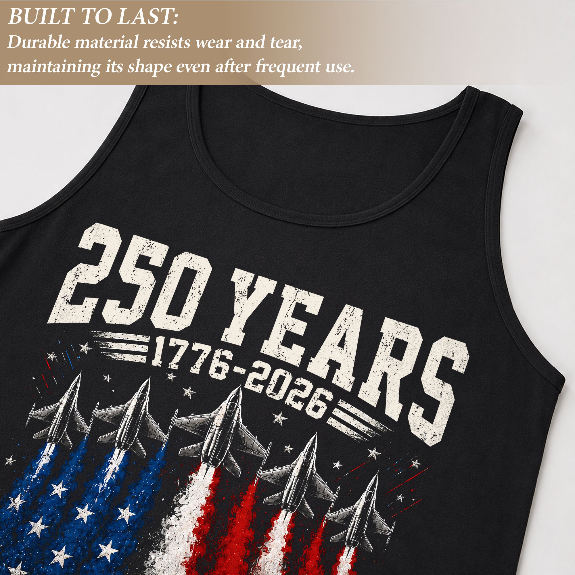 Men Tank Top 250 Years of Freedom Shirt 1776 2026 Fighter Jet Patriotic Graphic Tee