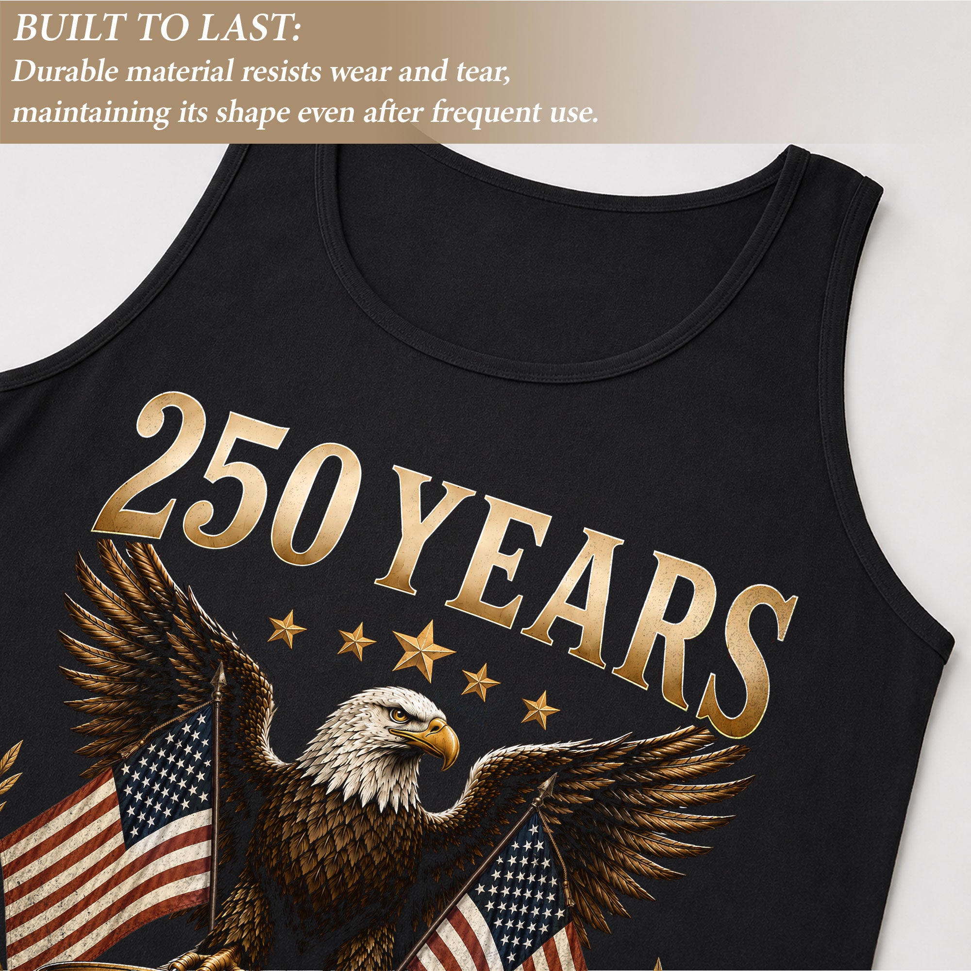 Men Tank Top 250 Years of Freedom Shirt 1776 2026 Gold Eagle Patriotic US Flag Tee