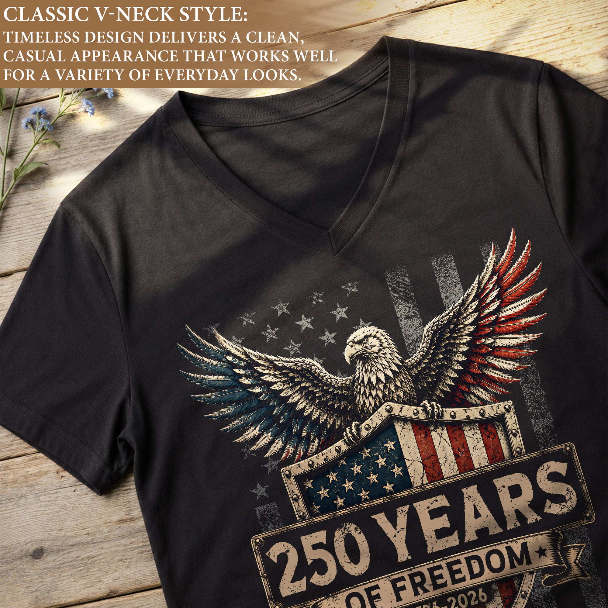 Women V Neck 250 Years of Freedom Shirt 1776 2026 Patriotic American Eagle Graphic Tee