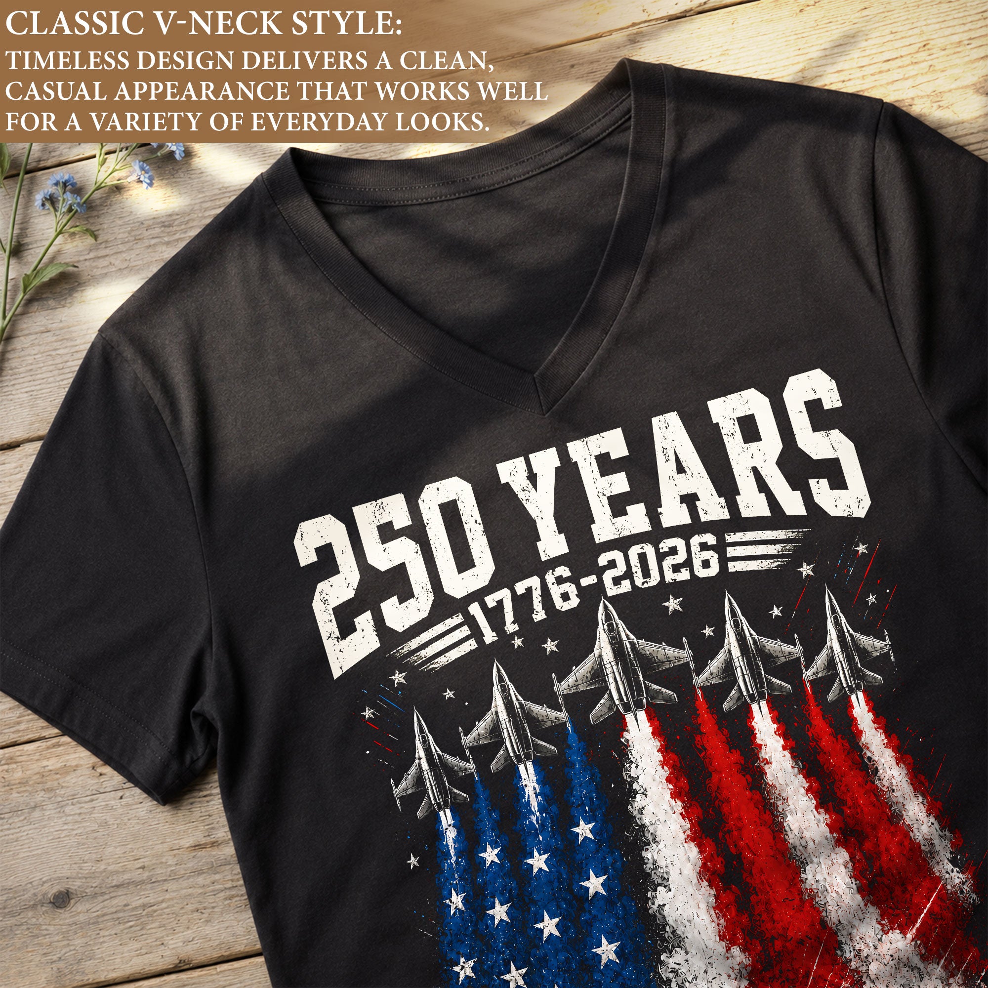 Women V Neck 250 Years of Freedom Shirt 1776 2026 Fighter Jet Patriotic Graphic Tee