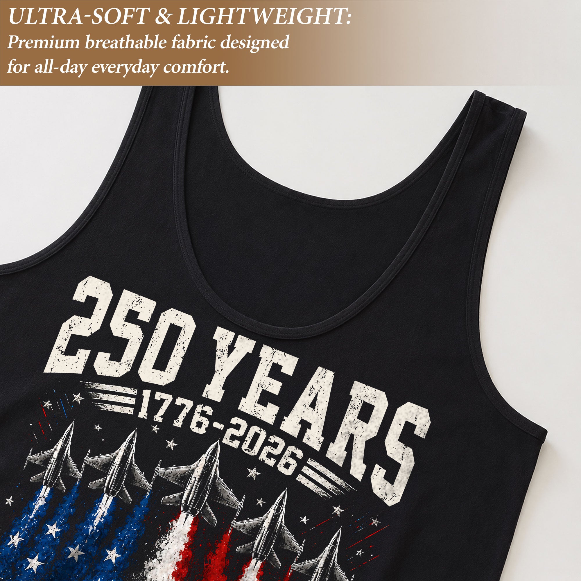 Women Tank Top 250 Years of Freedom Shirt 1776 2026 Fighter Jet Patriotic Graphic Tee