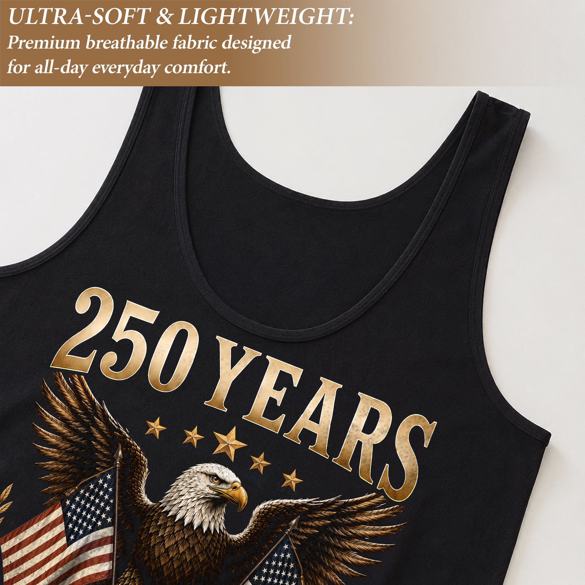 Women Tank Top 250 Years of Freedom Shirt 1776 2026 Gold Eagle Patriotic US Flag Tee