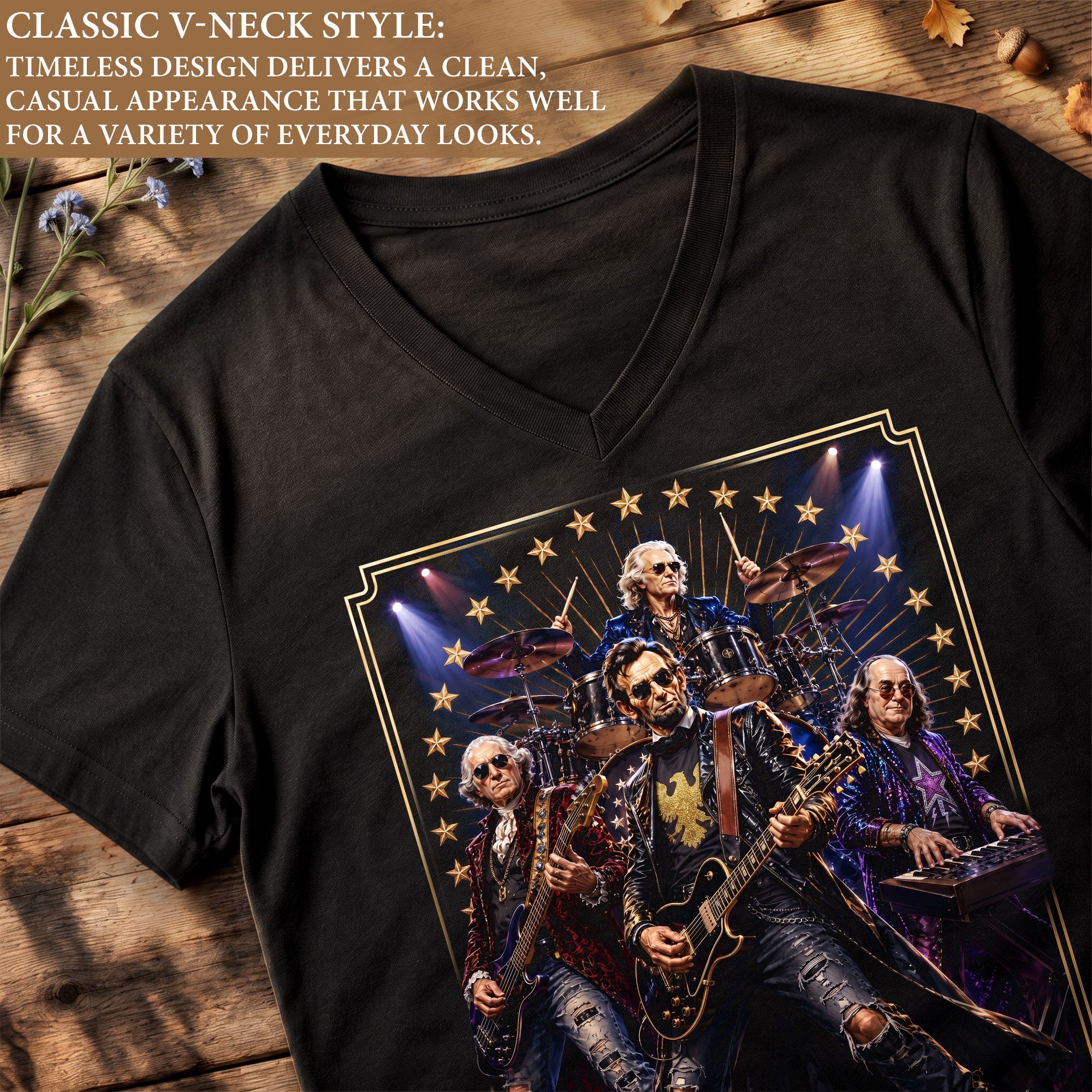 Presidential Rock Band V-Neck Graphic T Shirt Patriotic Vintage Women's Casual Top