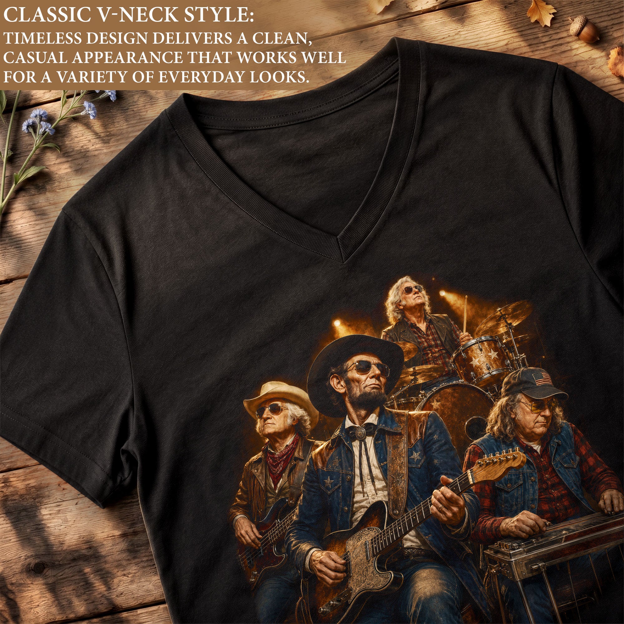 Presidential Country Band V-Neck Graphic T Shirt Patriotic Women's Casual Fashion Top