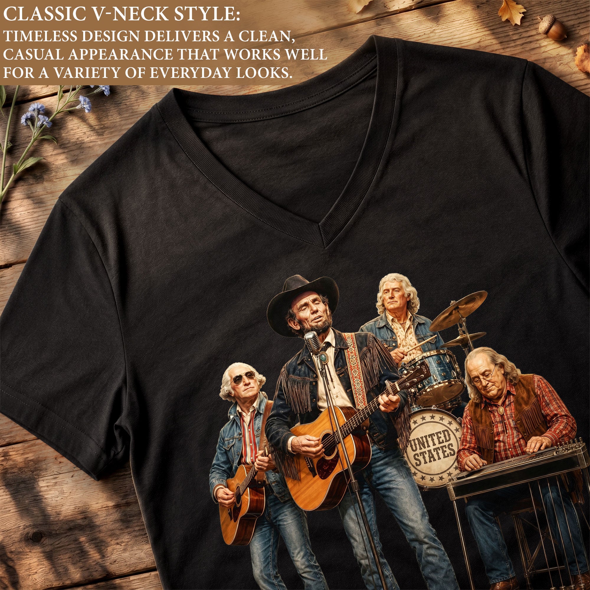 Presidential Country Music Band V-Neck Graphic Shirt Patriotic Women's Apparel Top