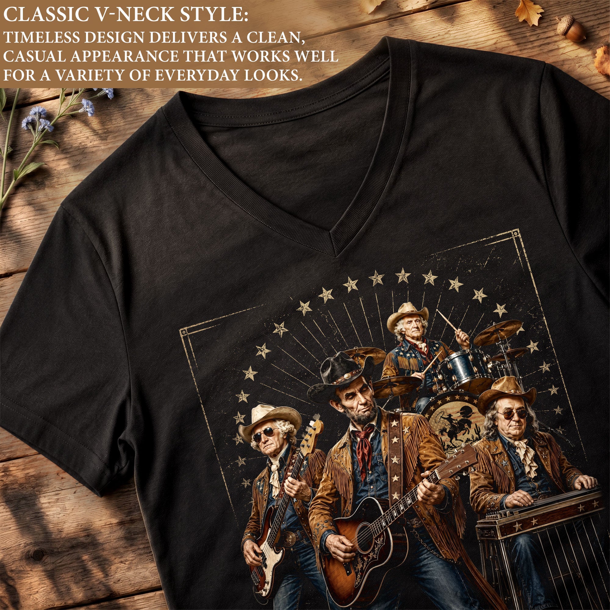 Vintage Historical Country Rockers V-Neck Tee Patriotic Style Women's Casual Shirt