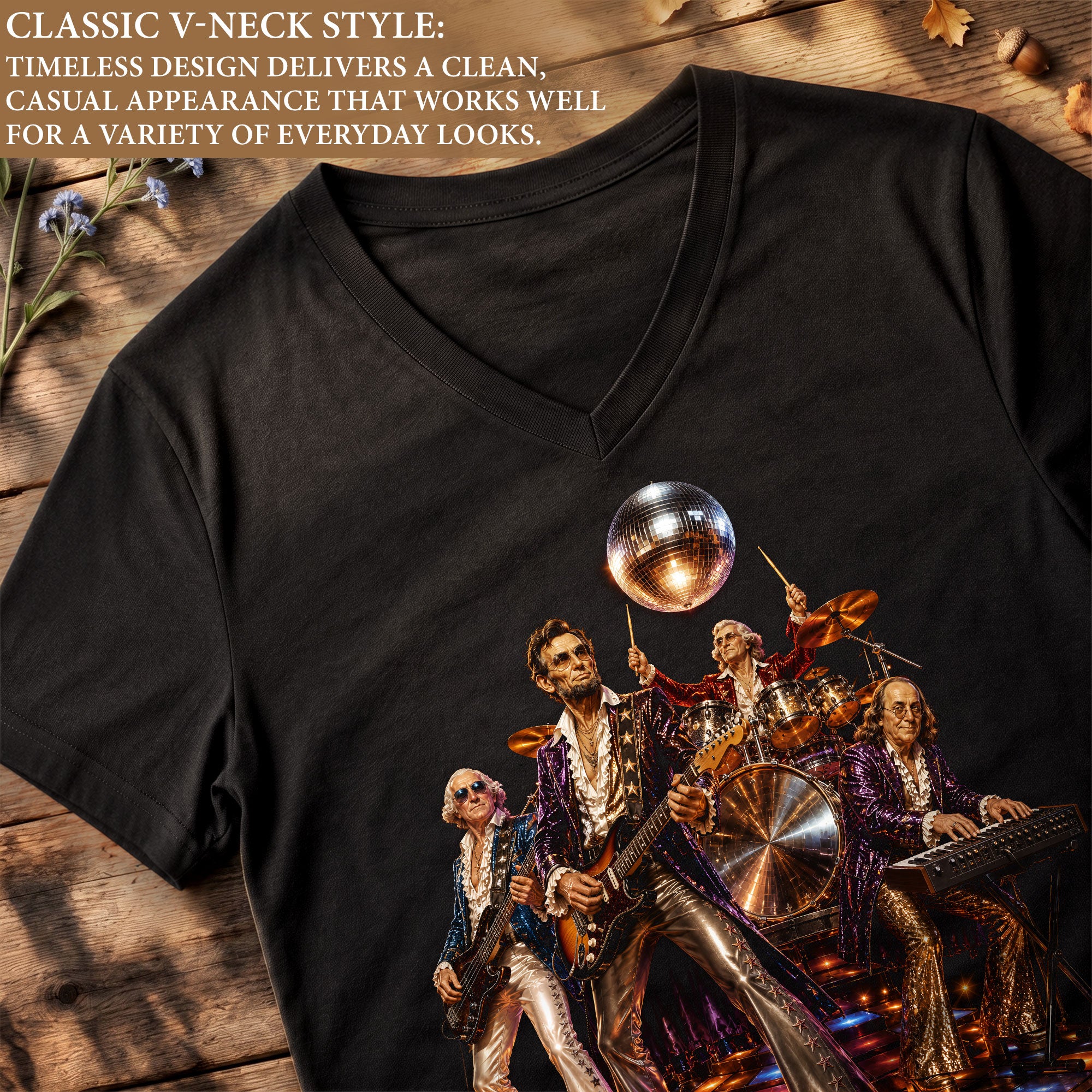 Unique Presidential Disco Music V-Neck Graphic T-Shirt Patriotic Women's Casual Wear