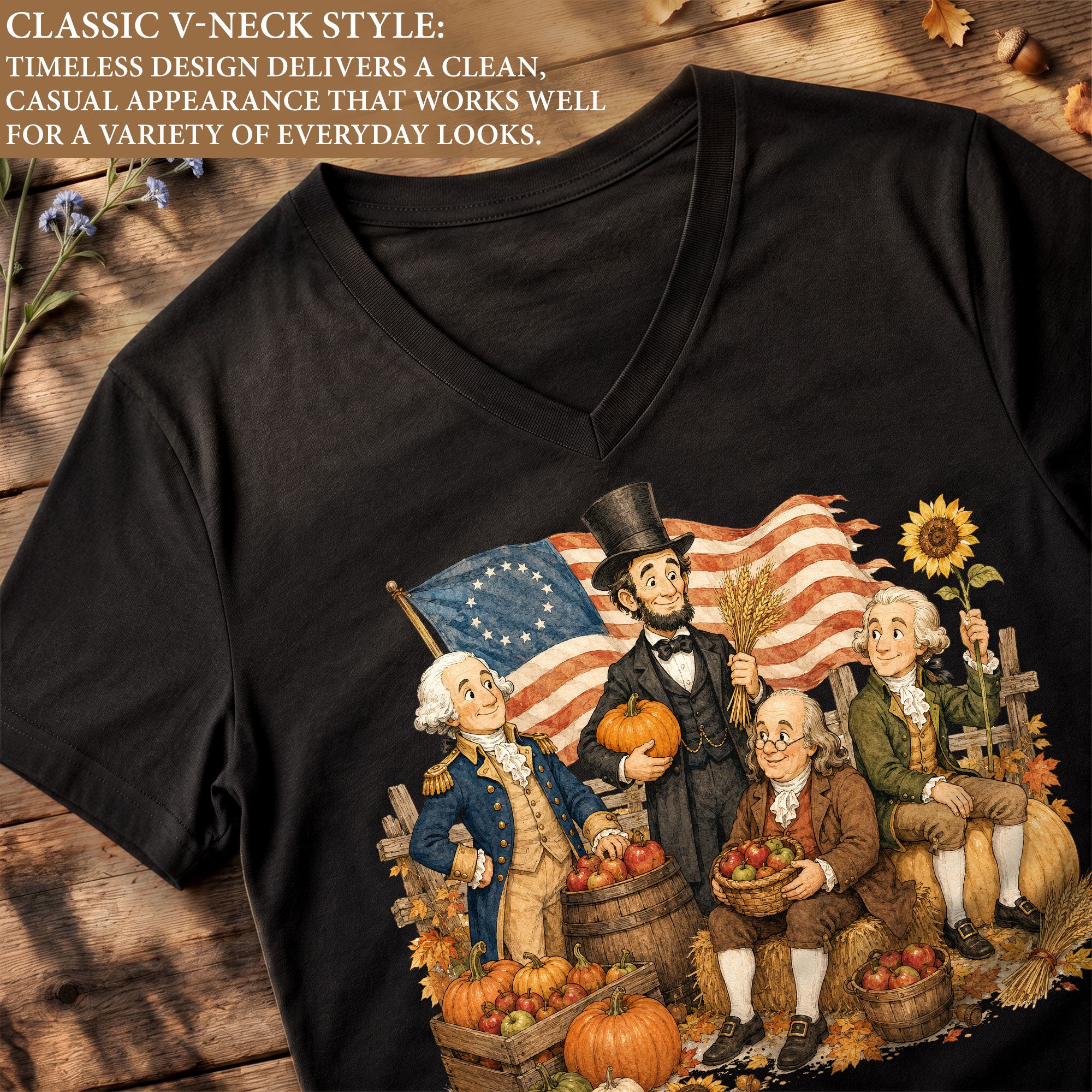 Patriotic Fall V-Neck Shirt Women Cute Presidents Harvest Pumpkin Autumn Graphic Tee