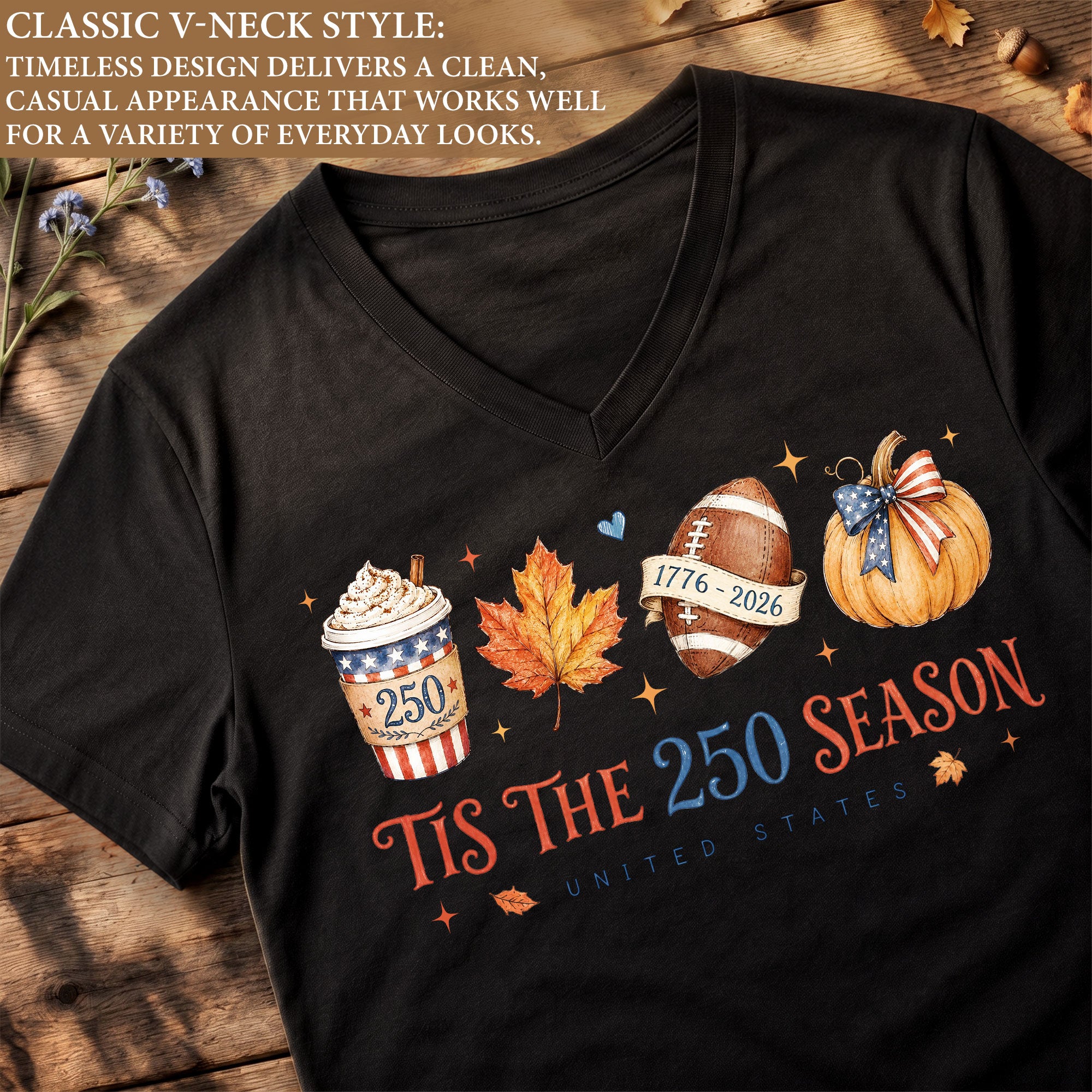 Patriotic Fall Football V-Neck Shirt Women Spooky Pumpkin Spice Latte United States Tee