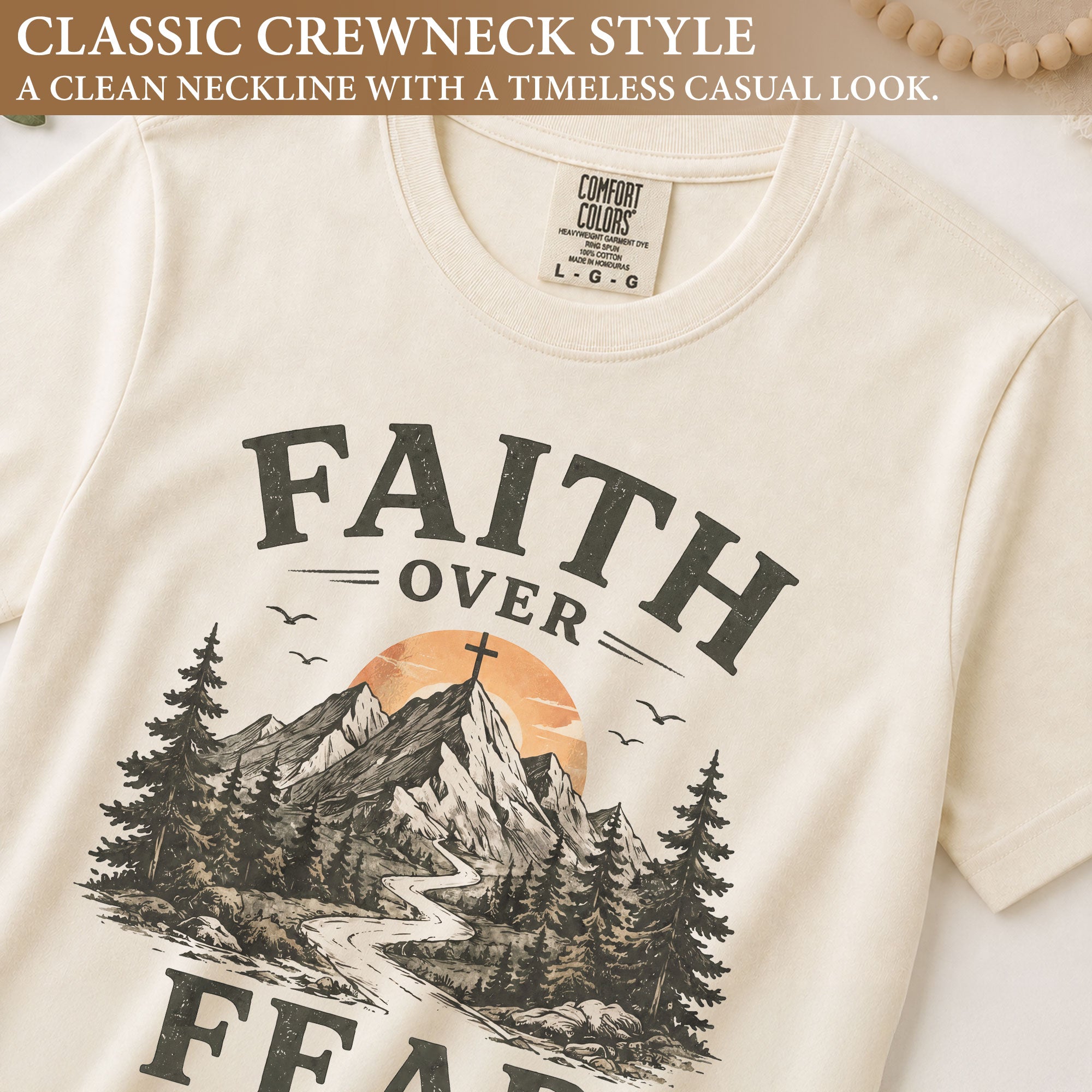 Faith Over Fear Christian Women Shirt Mountain Cross Graphic Inspirational Faith Tee