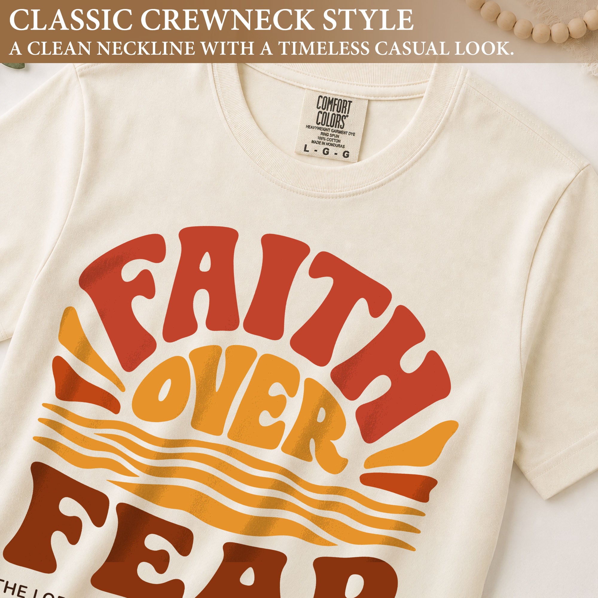 Faith Over Fear Christian Women Shirt Retro Sunset Graphic Inspirational Scripture Tee