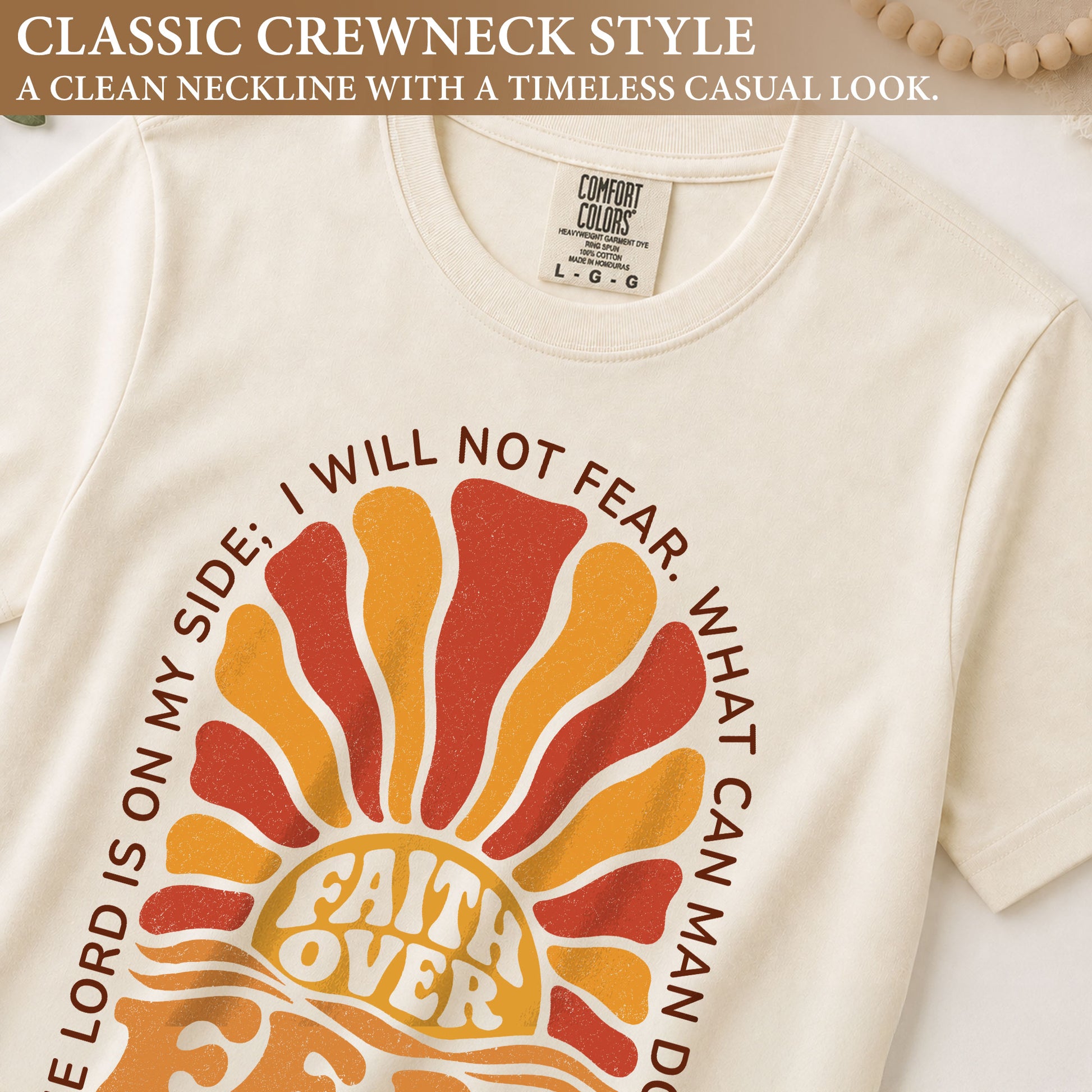 Faith Over Fear Christian Shirt Retro Sunburst Bible Verse Women T-Shirt Tee Gift - Rust Field Wear