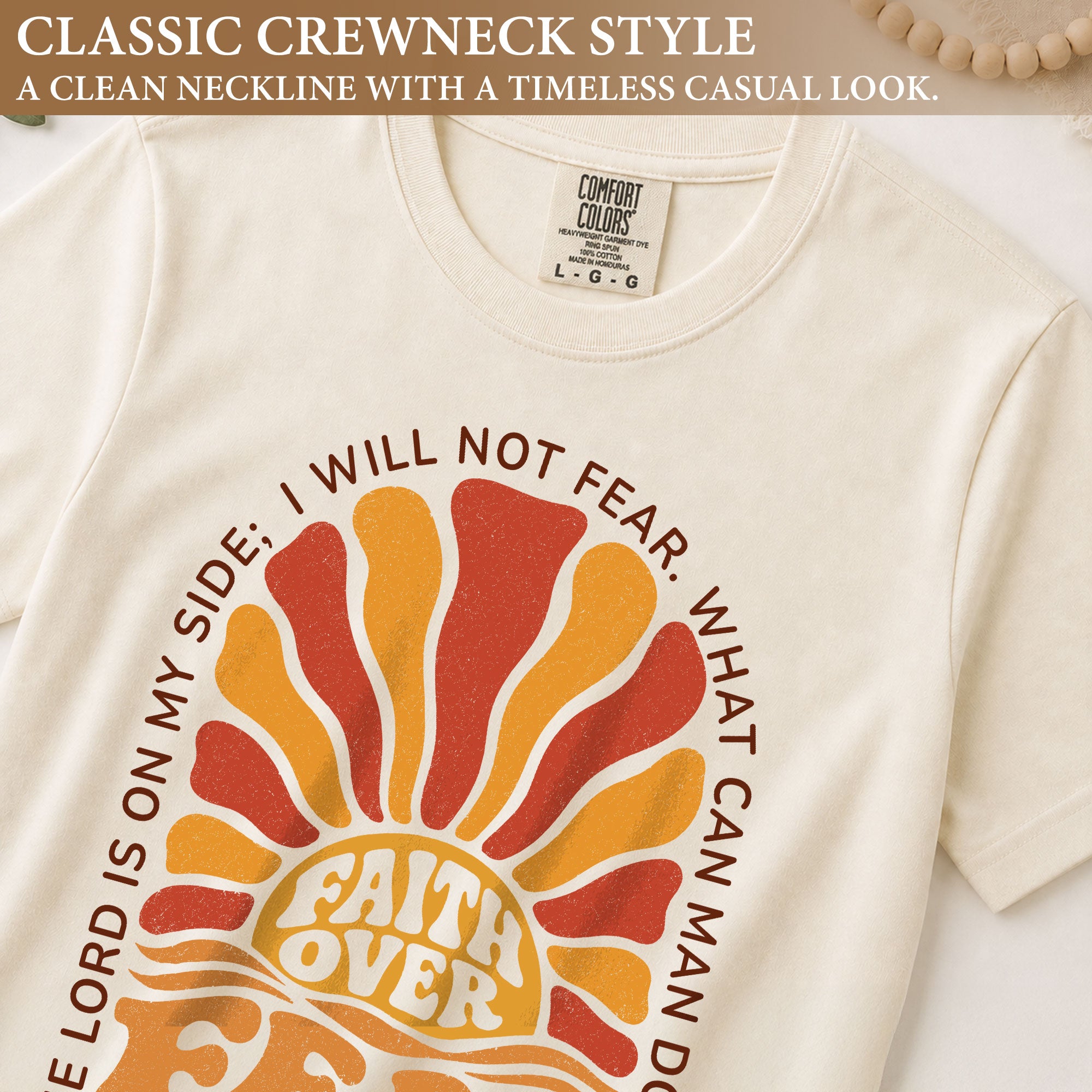 Faith Over Fear Christian Shirt Retro Sunburst Bible Verse Women T-Shirt Tee Gift - Rust Field Wear