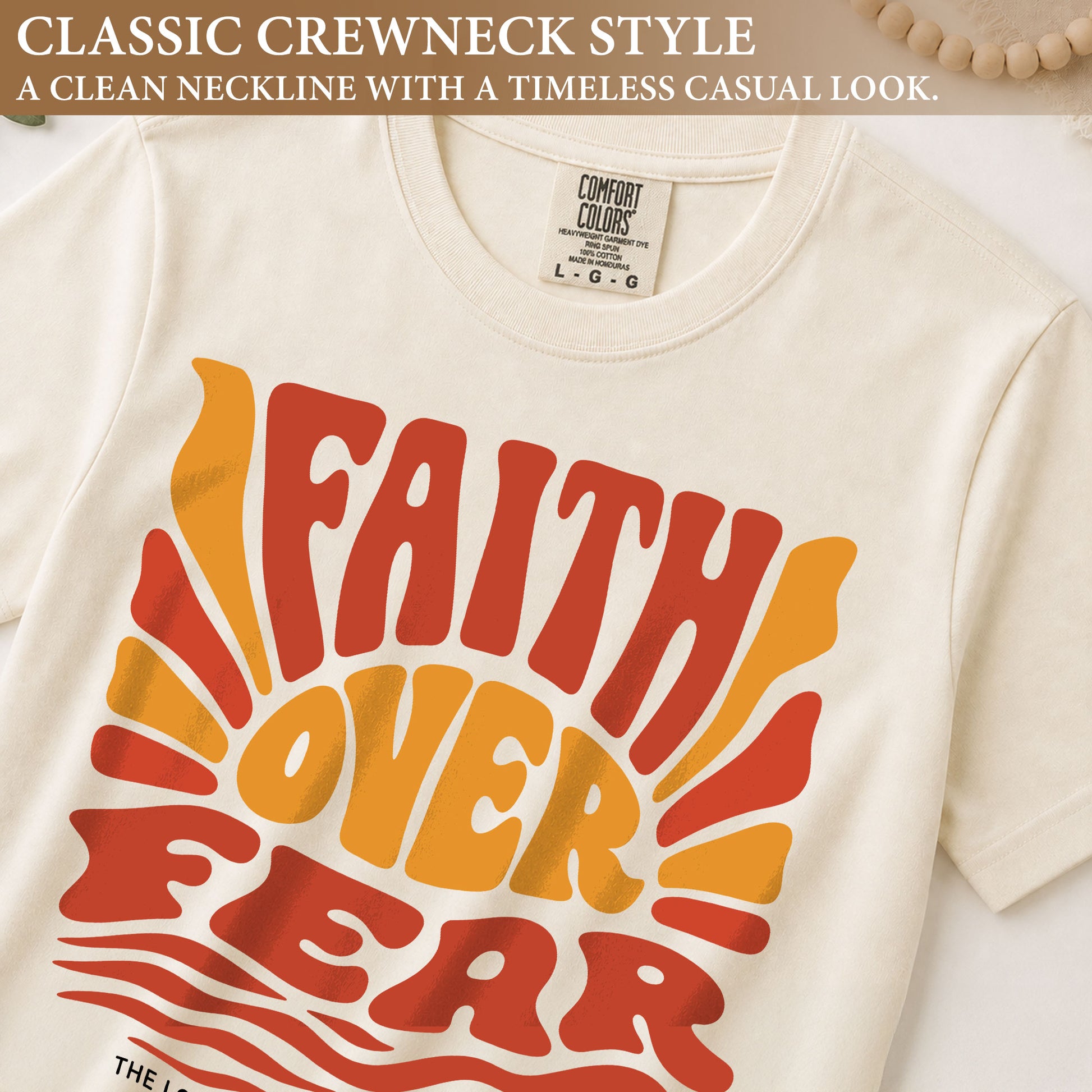 Faith Over Fear Christian Women Shirt Retro Wavy Font Graphic T-Shirt Psalms 118:6 - Rust Field Wear
