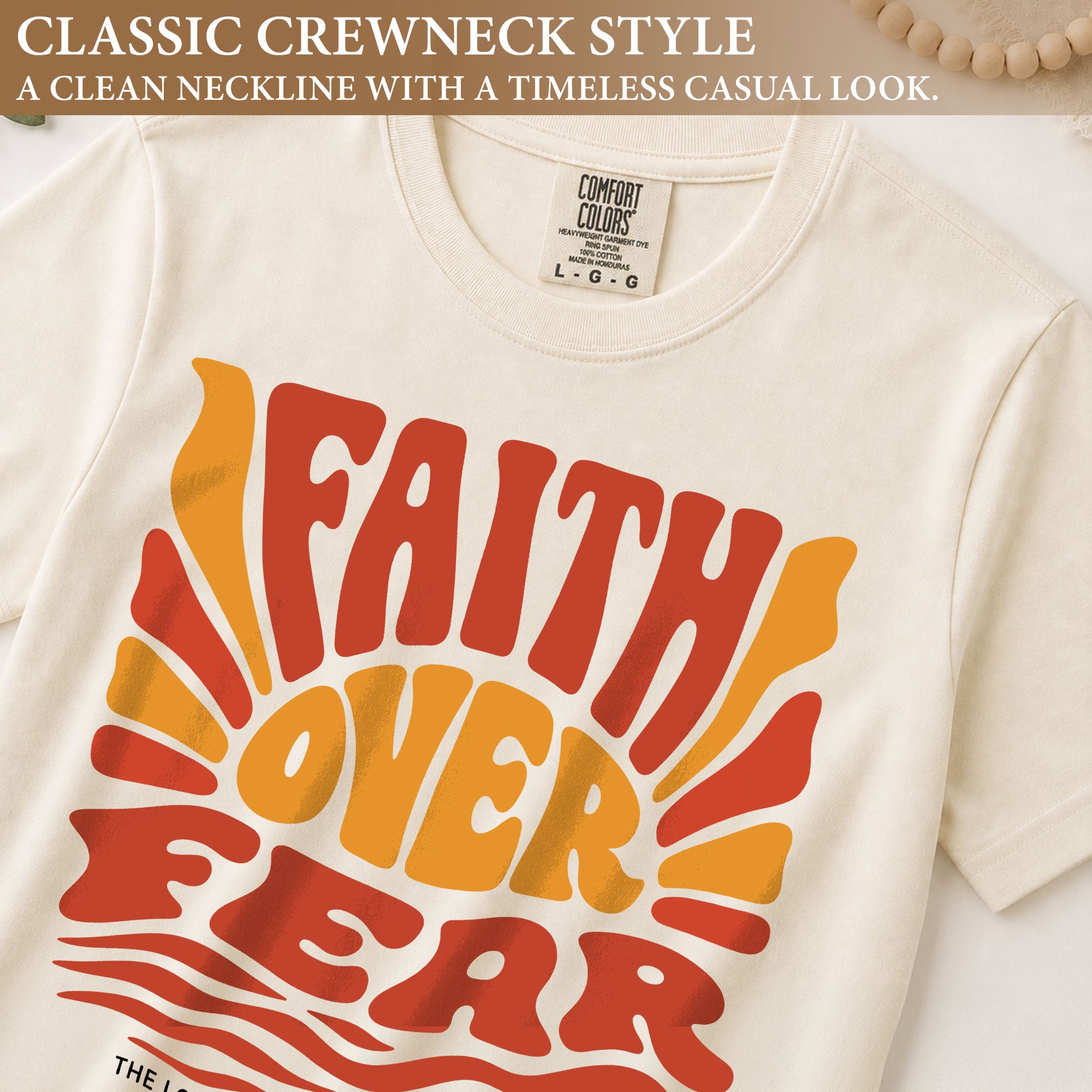 Faith Over Fear Christian Women Shirt Retro Wavy Font Graphic T-Shirt Psalms 118:6 - Rust Field Wear