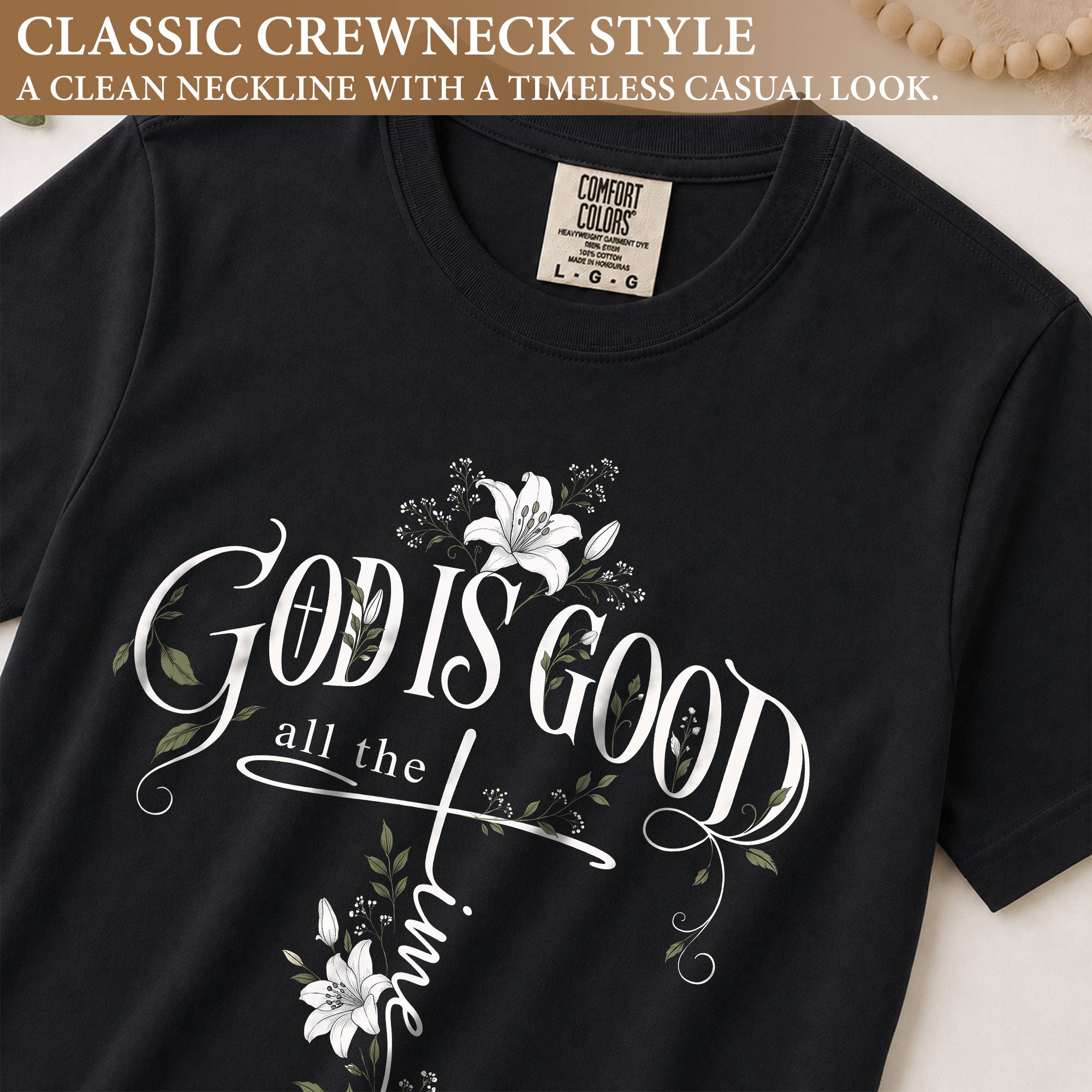 God Is Good All The Time Cross Floral Christian Graphic Casual Crewneck Tee Women