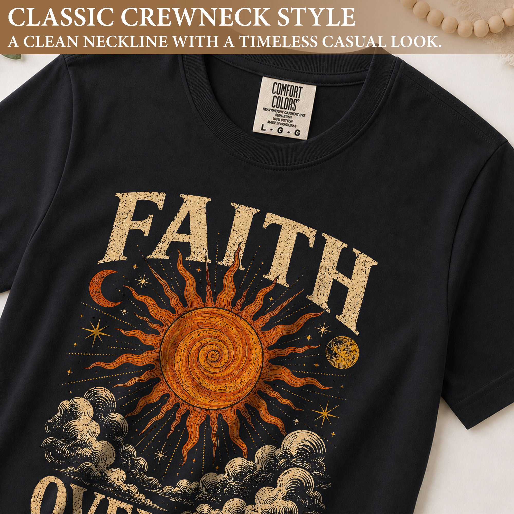 Faith Over Fear T Shirt Christian Women Sun Moon Clouds Psalm 118 6 Religious Tee