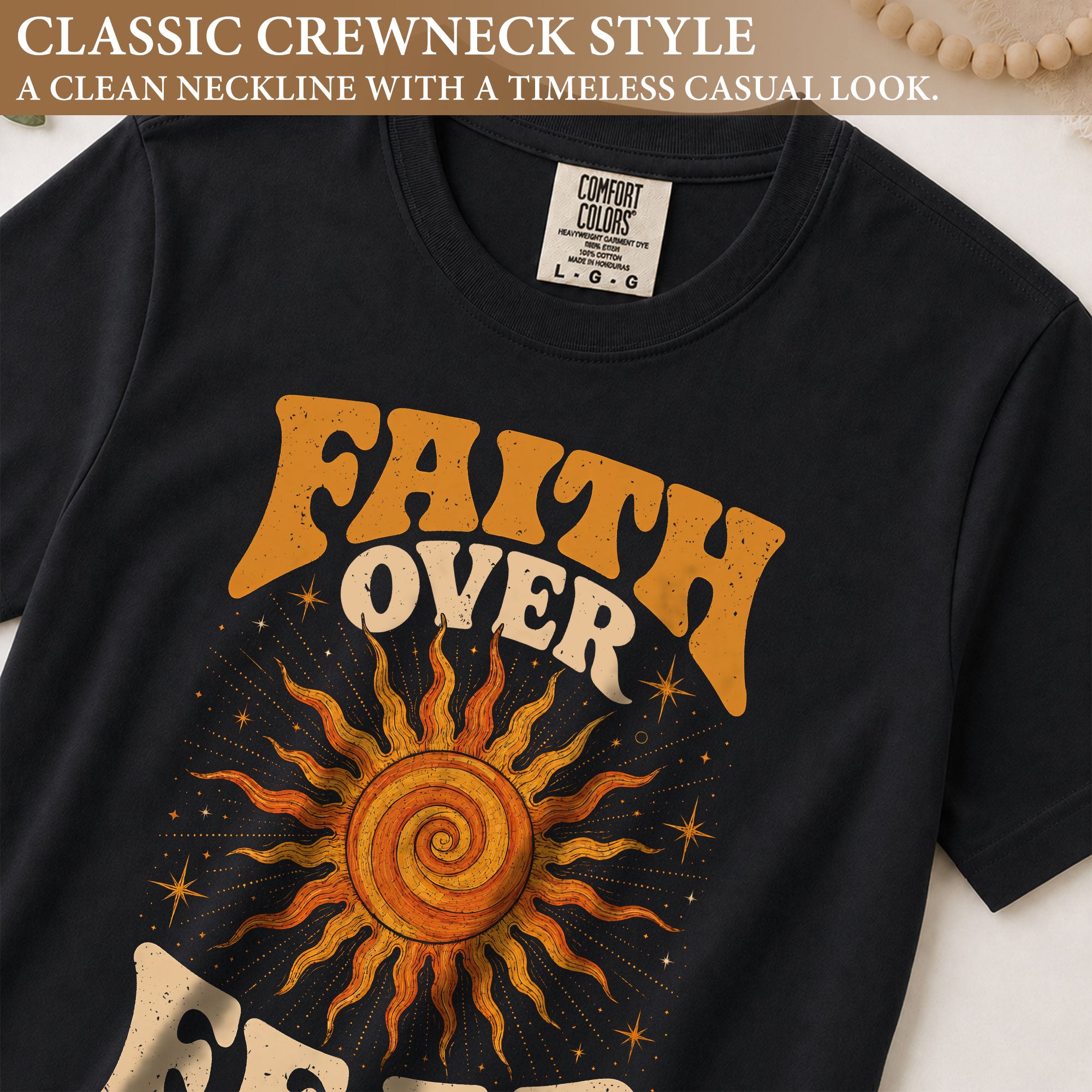 Faith Over Fear T Shirt Christian Women Retro Sun Stars Psalm 118 6 Religious Tee
