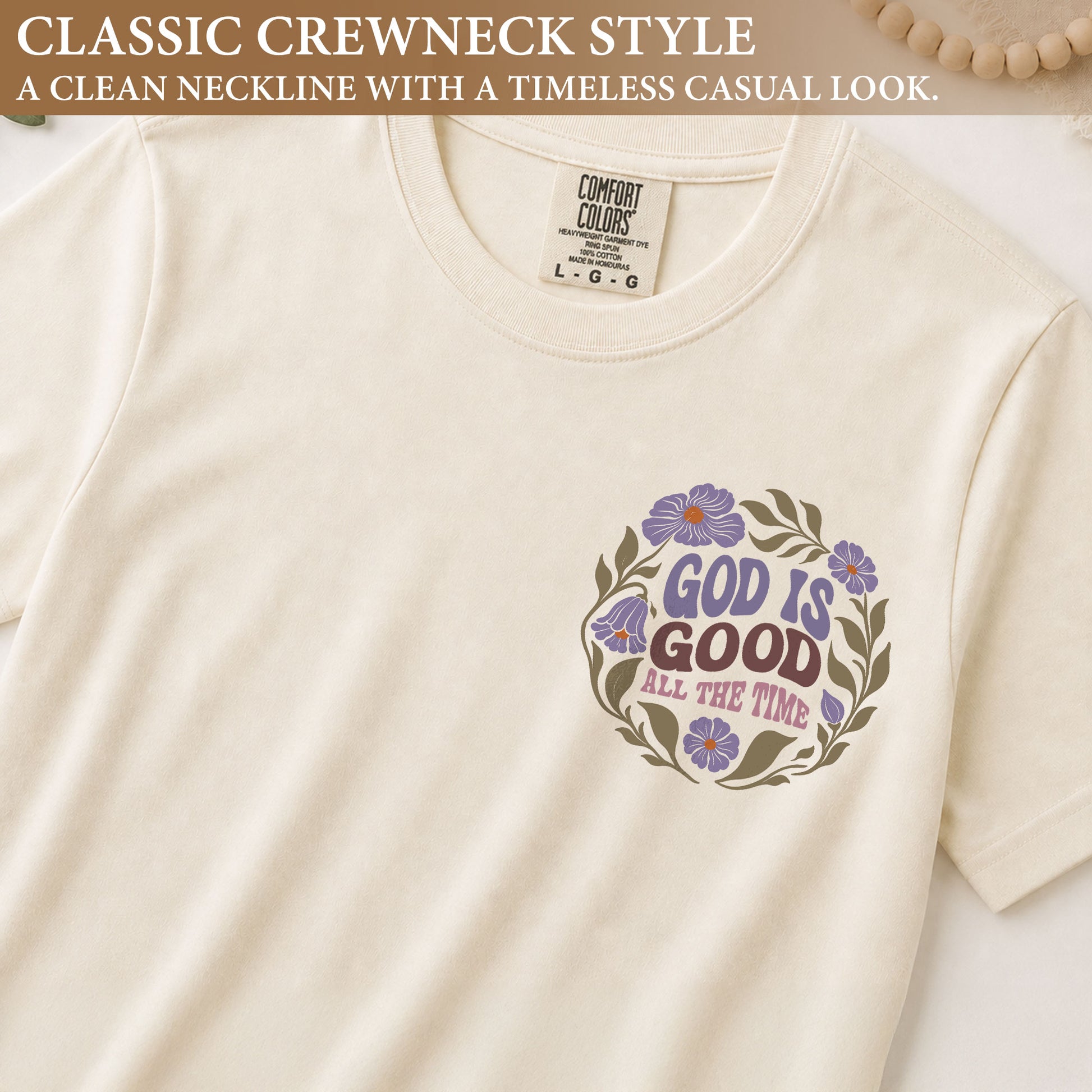 God Is Good All The Time Purple Floral Psalms 136 1 Christian T Shirt Apparel Women - Rust Field Wear