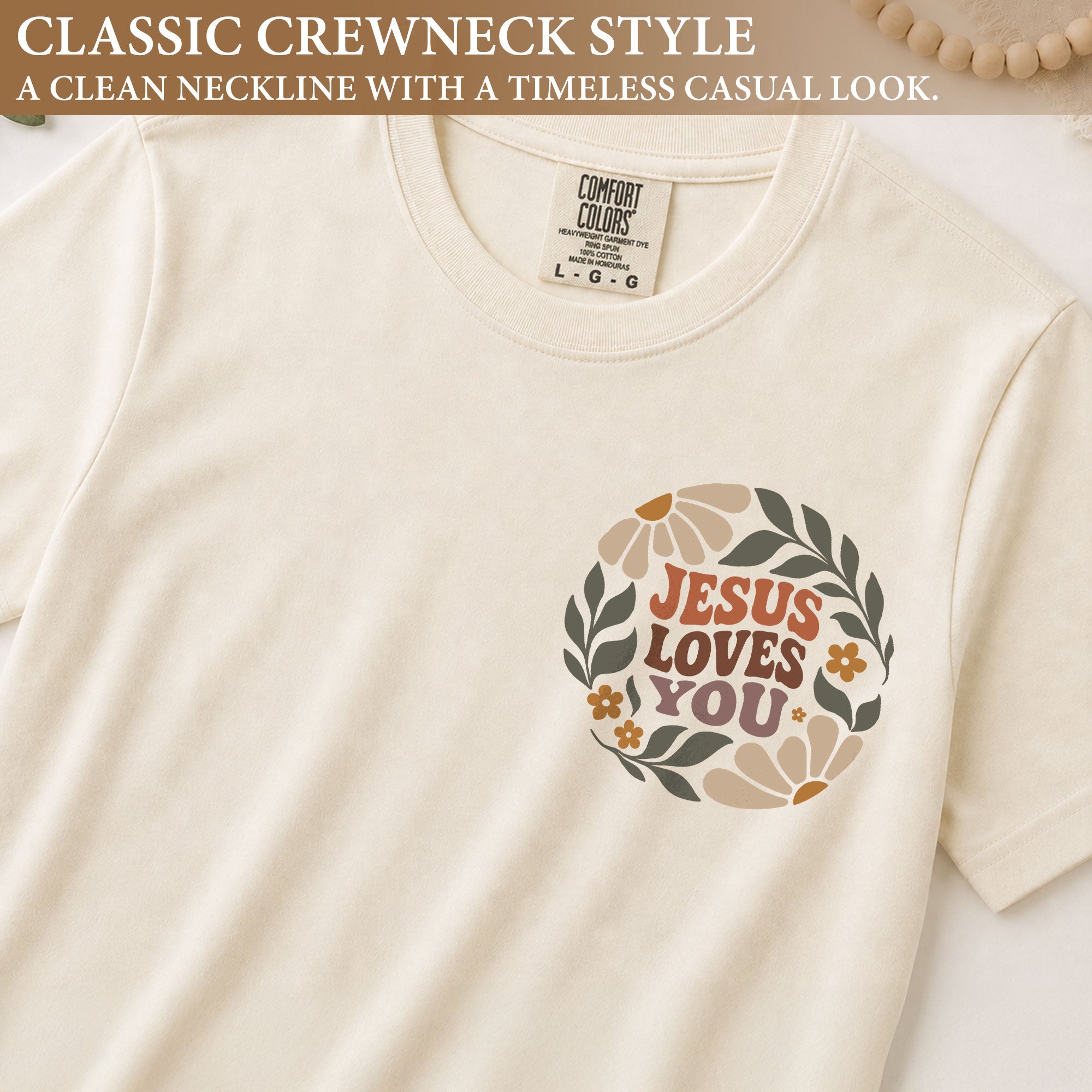 Jesus Loves You Retro Botanical Earth Tone 1 John 4 19 Christian T Shirt Apparel Women - Rust Field Wear
