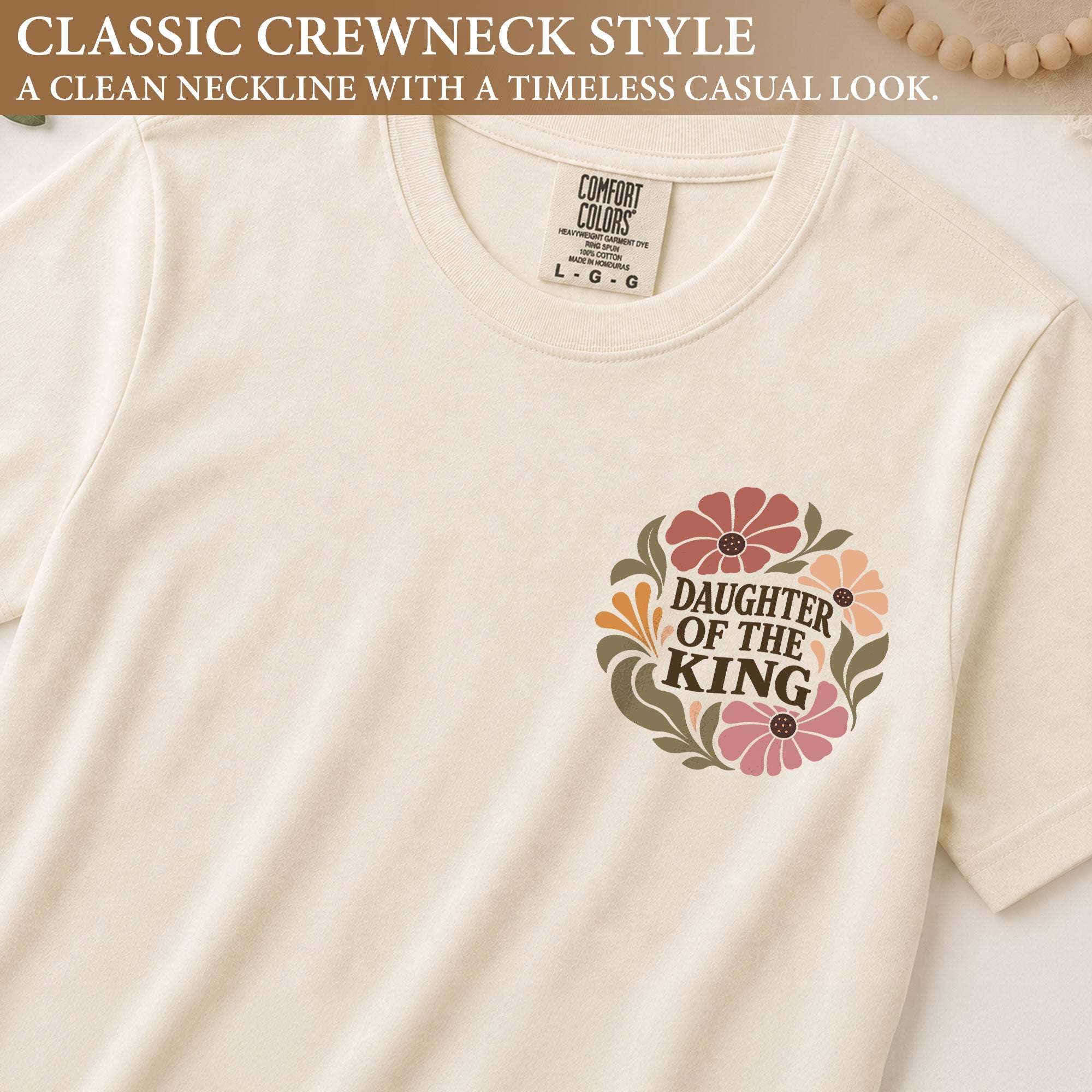Daughter Of The King T-Shirt Christian Retro Floral Bible Verse Women Graphic Tee - Rust Field Wear