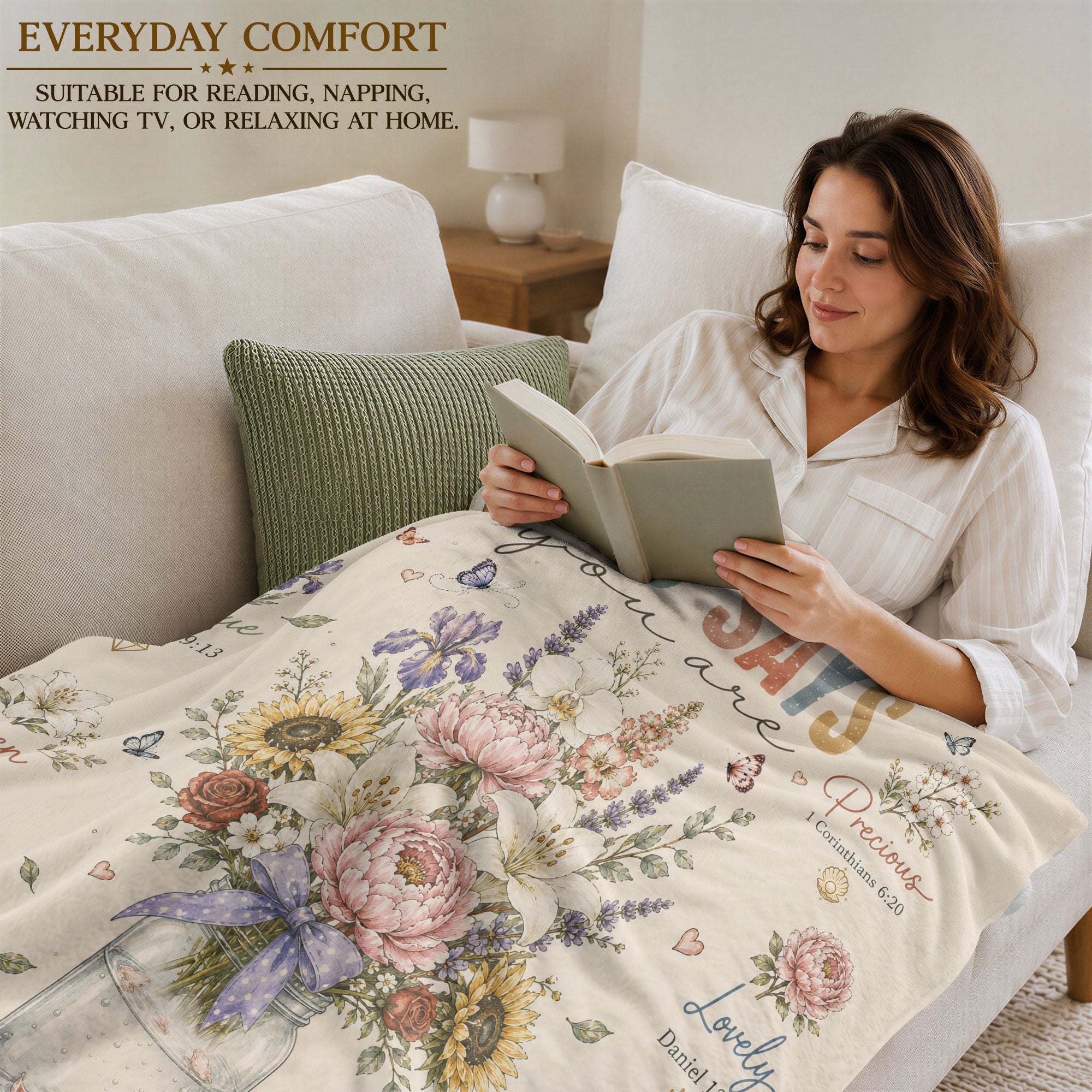 God Says You Are Blanket Inspirational Bible Verse Floral Soft Cozy Throw Blanket