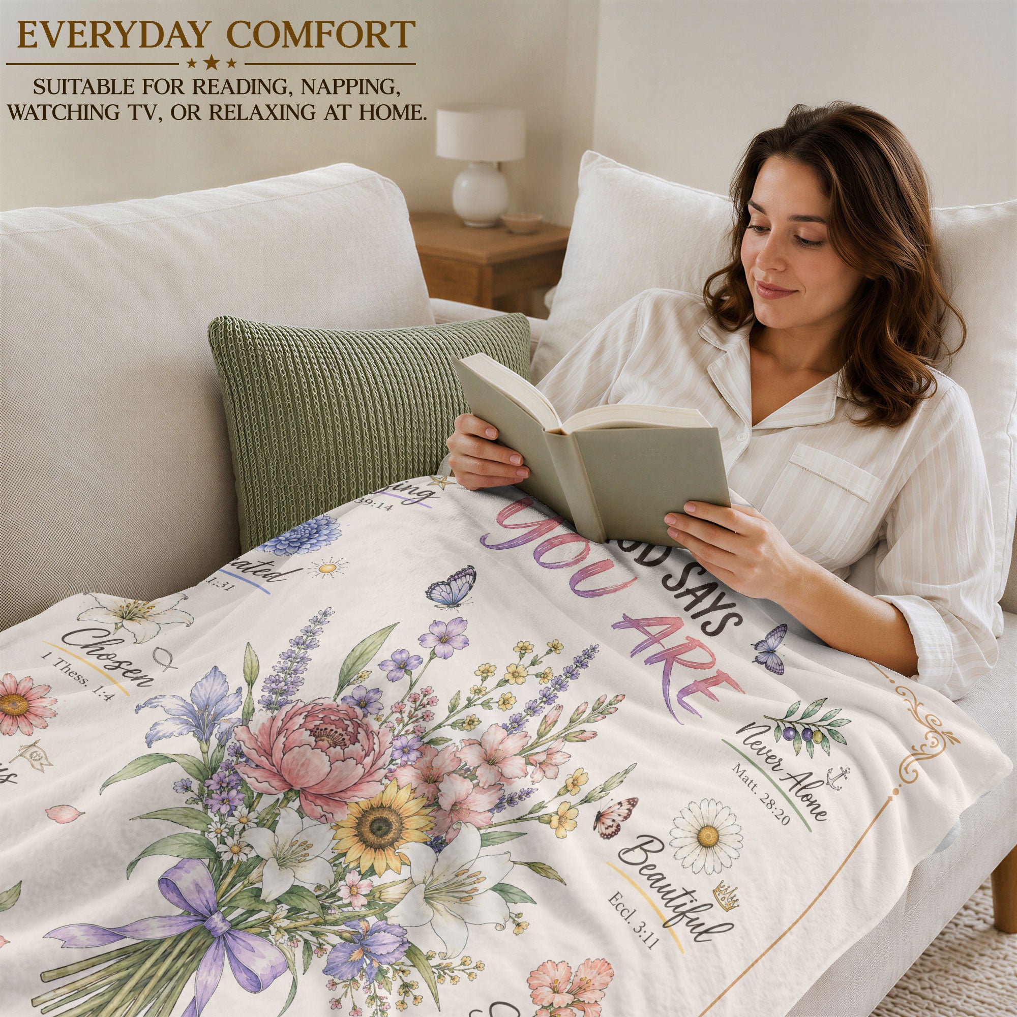 God Says You Are Blanket Christian Scripture Floral Fleece Throw Blanket Decoration