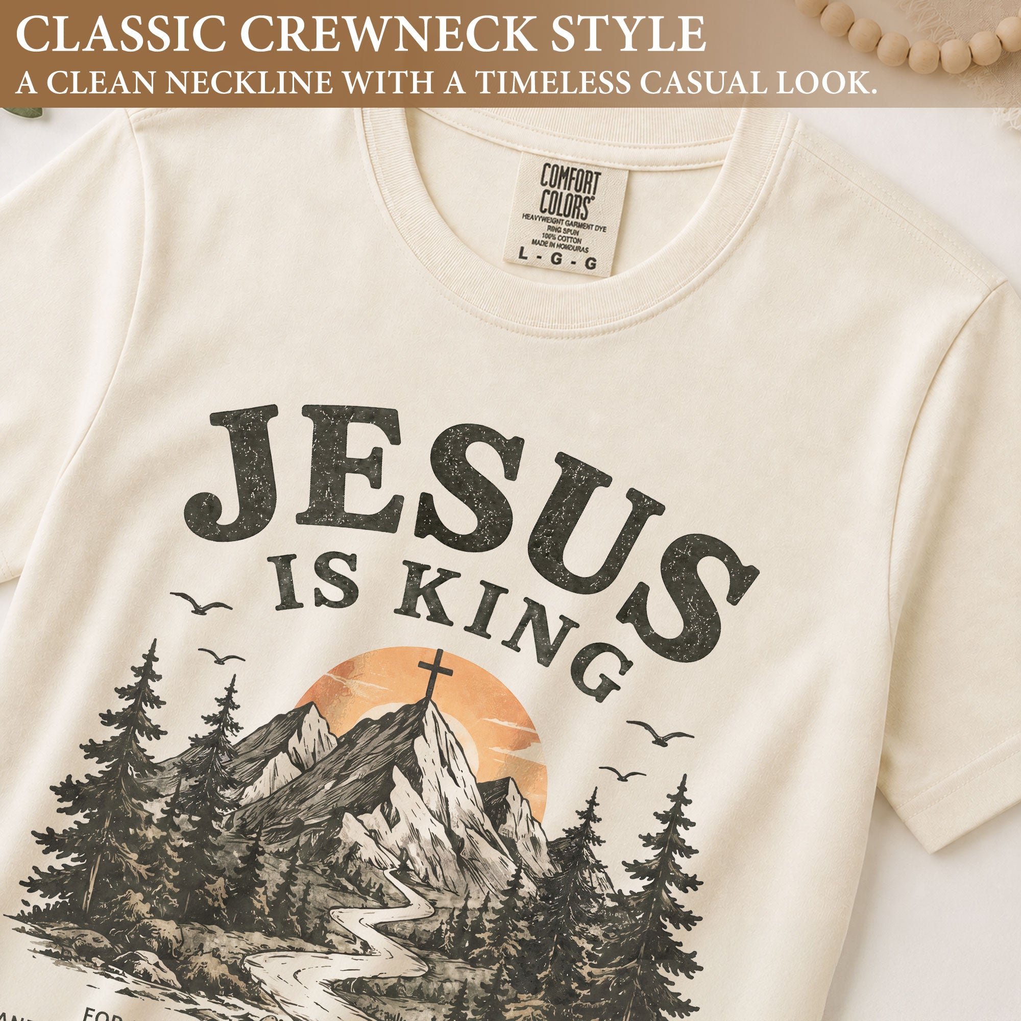 Jesus Is King Mountain Cross Trees Revelation 17 14 Graphic Christian T Shirt Women