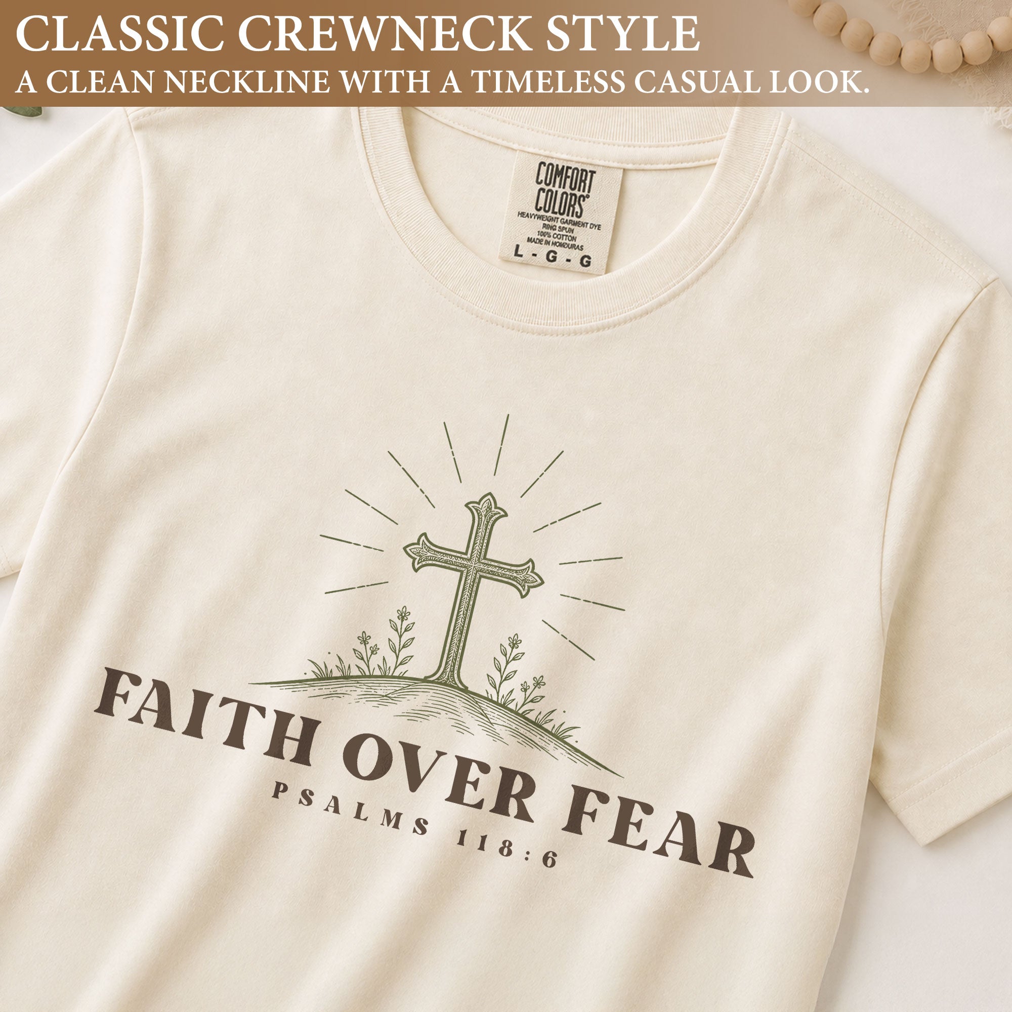 Faith Over Fear Shirt Christian Women Botanical Floral Cross Tee Psalm 118 Bible Verse