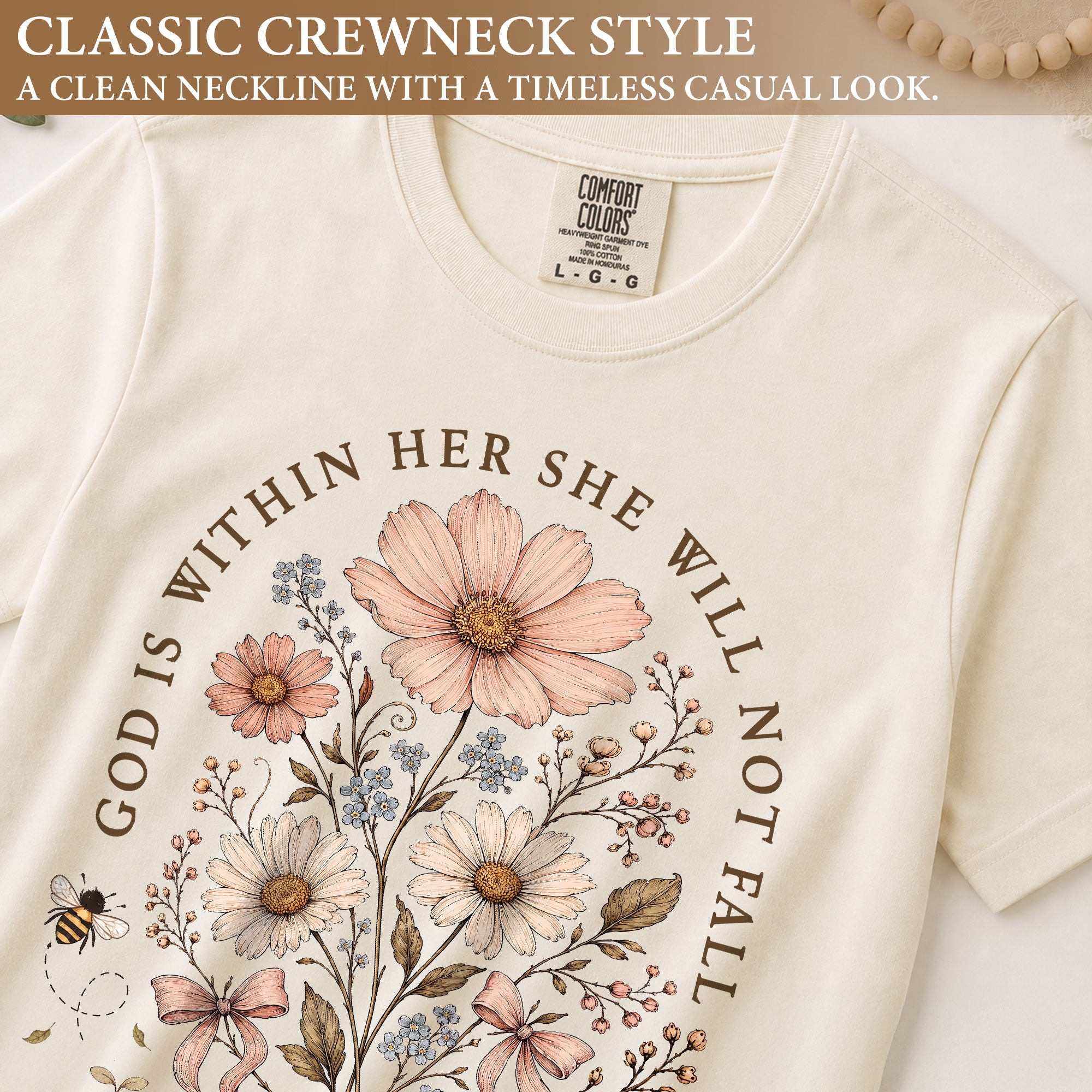 God Is Within Her Shirt Wildflower Floral Bee Christian Bible Verse Women Graphic Tee