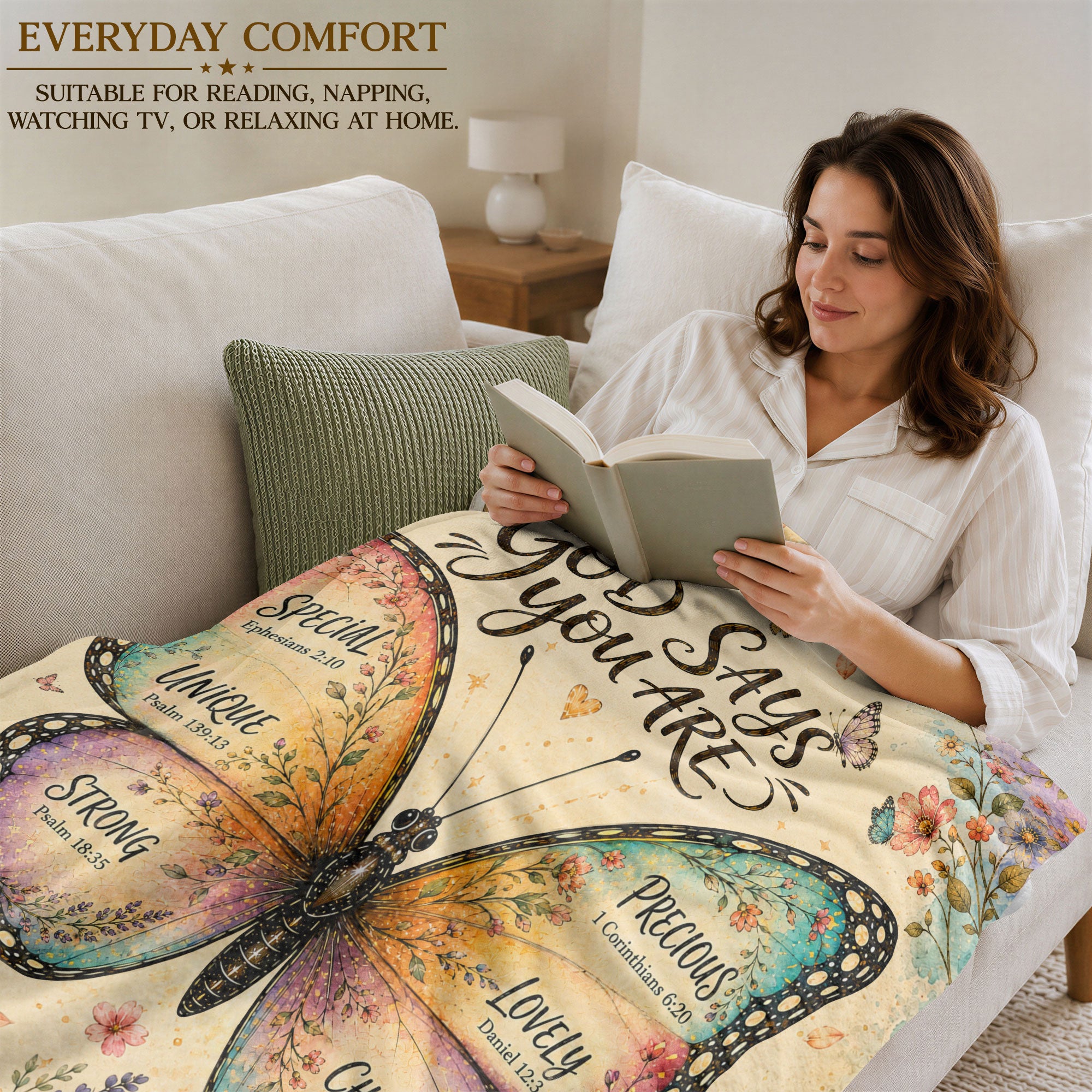 God Says You Are Butterfly Blanket with Bible Verses Christian Floral Inspiration