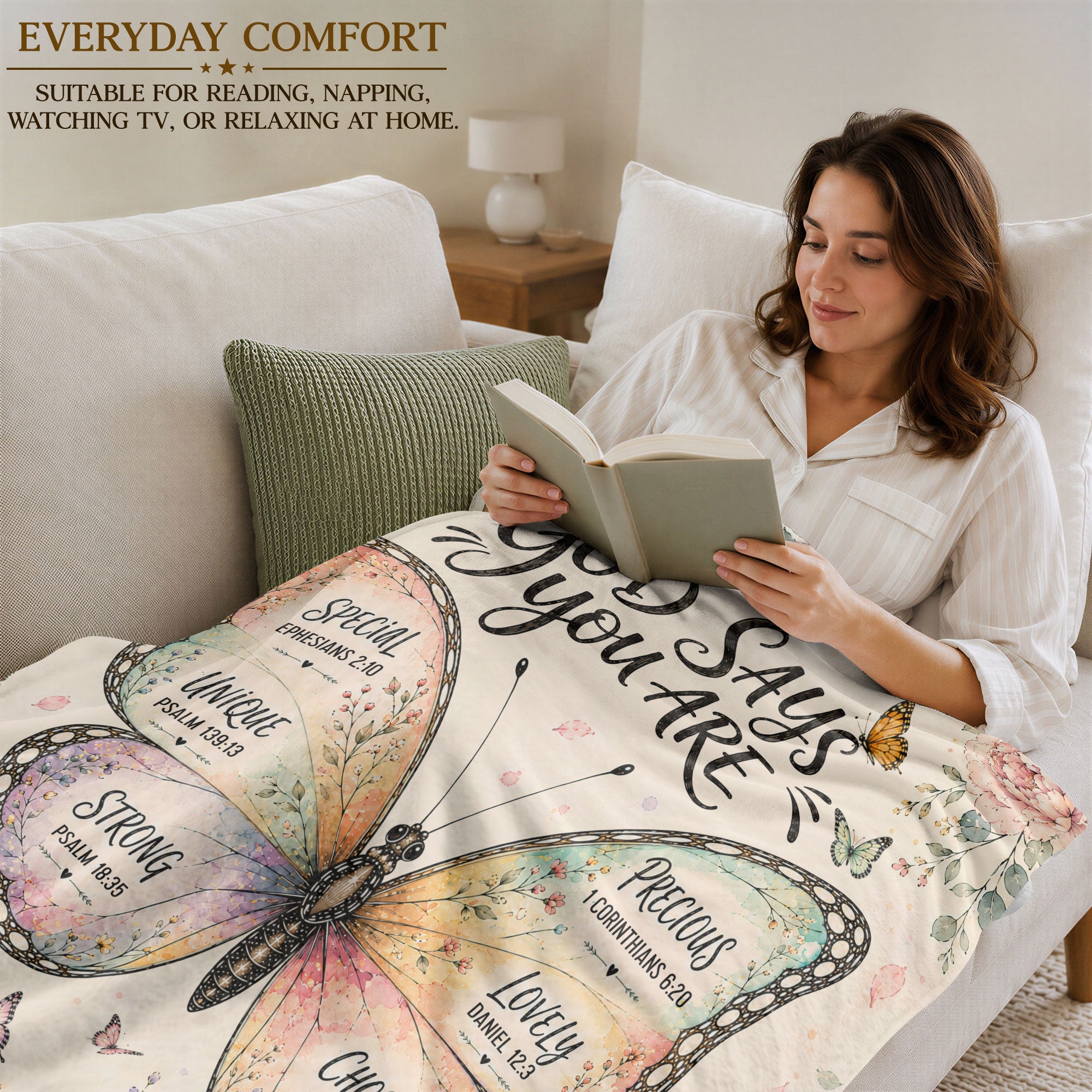 God Says You Are Butterfly Blanket with Bible Verses Christian Floral Faith Inspiration