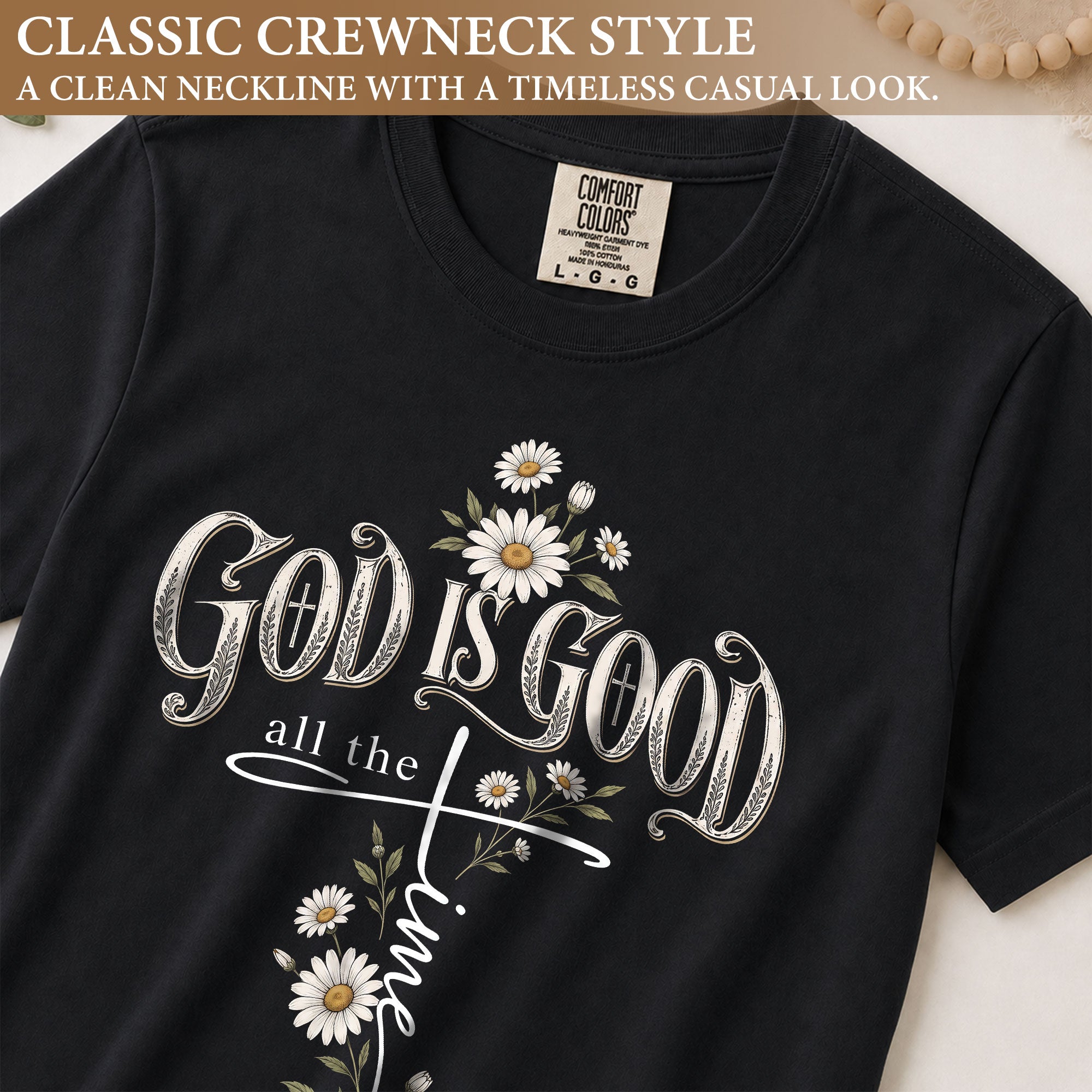 God Is Good Shirt Christian Floral Daisy Cross Bible Verse Women Faith Graphic T-Shirt