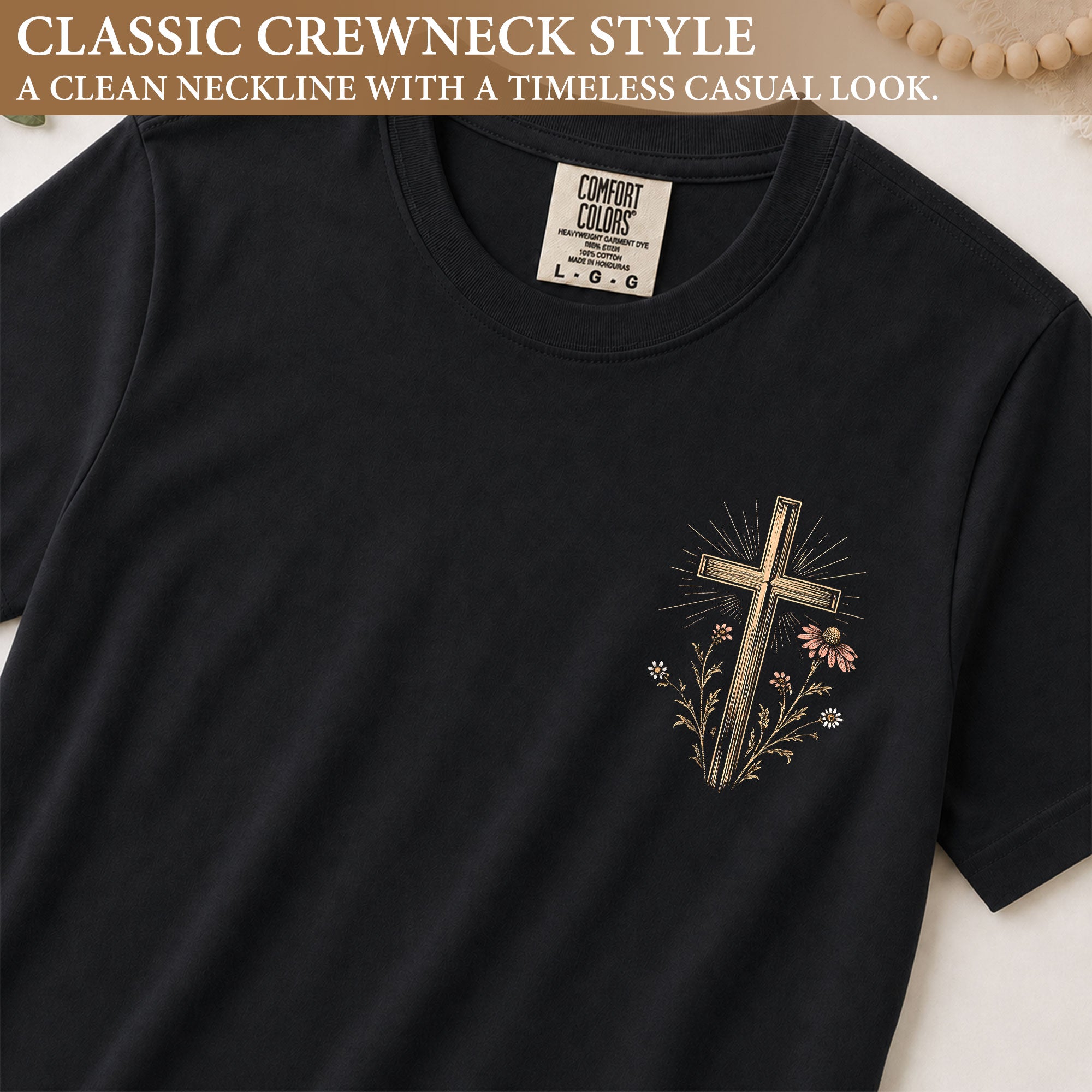 Faith Over Fear Mountain Cross Floral Christian Graphic Casual Crewneck Tee Women