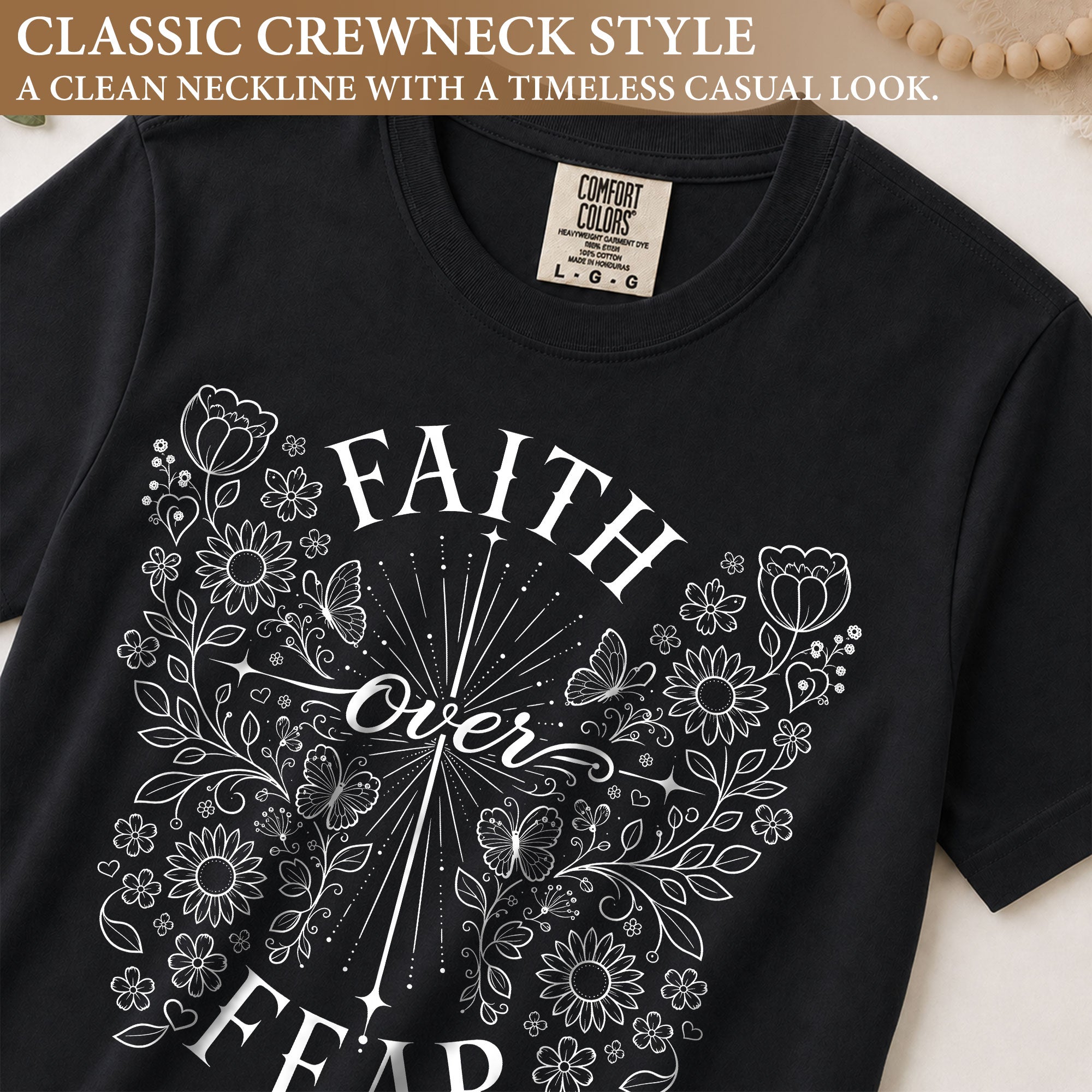 Faith Over Fear Shirt Christian Women Butterfly Floral Line Art Shirt Cross Jesus Graphic Tee