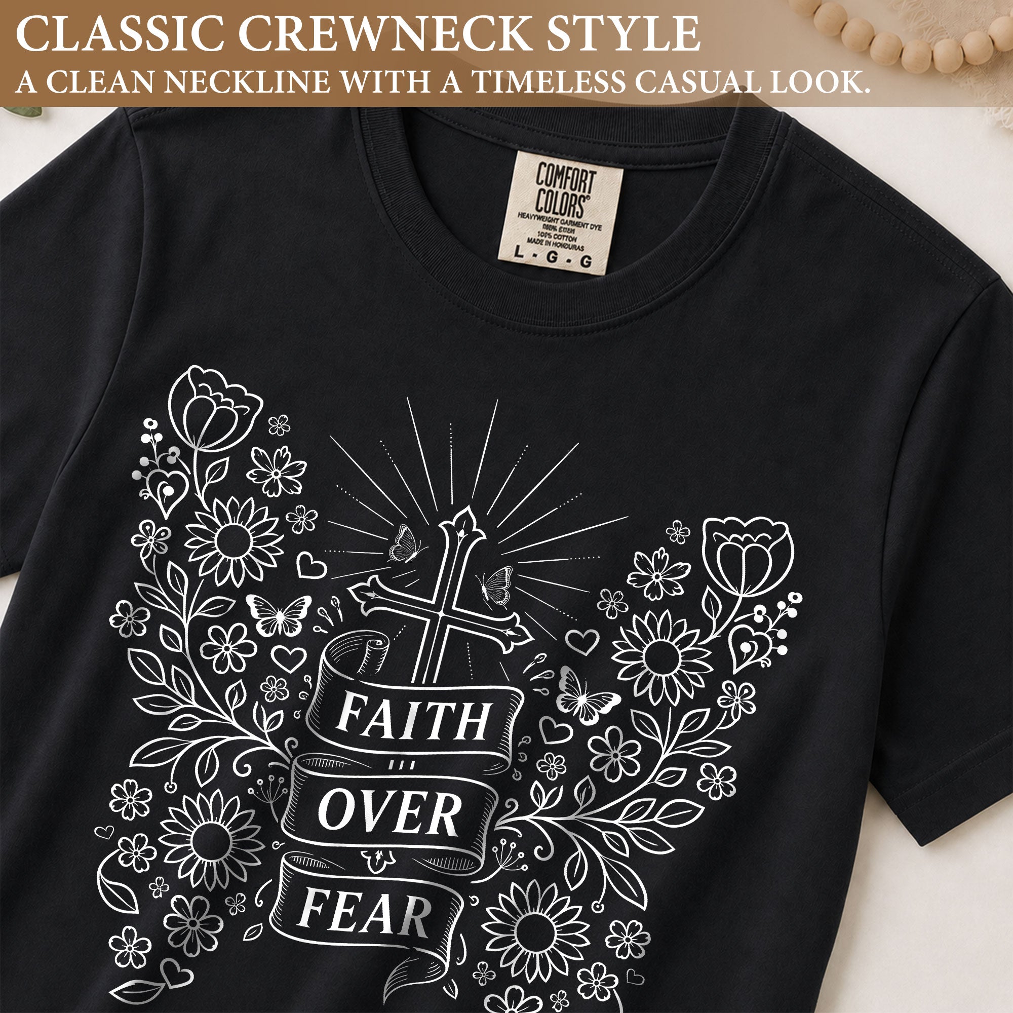 Faith Over Fear Shirt Christian Women Shirt Floral Butterfly Cross Aesthetic Jesus Tee