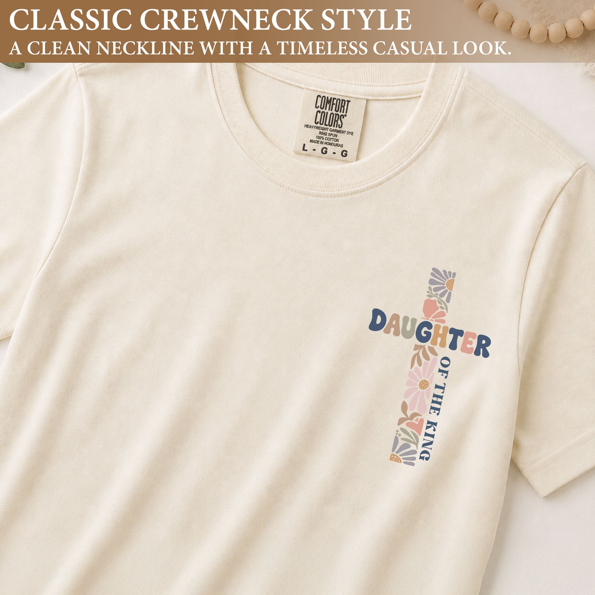 Daughter Of The King Retro Floral Cross Christian Graphic Everyday Tee Shirt Women