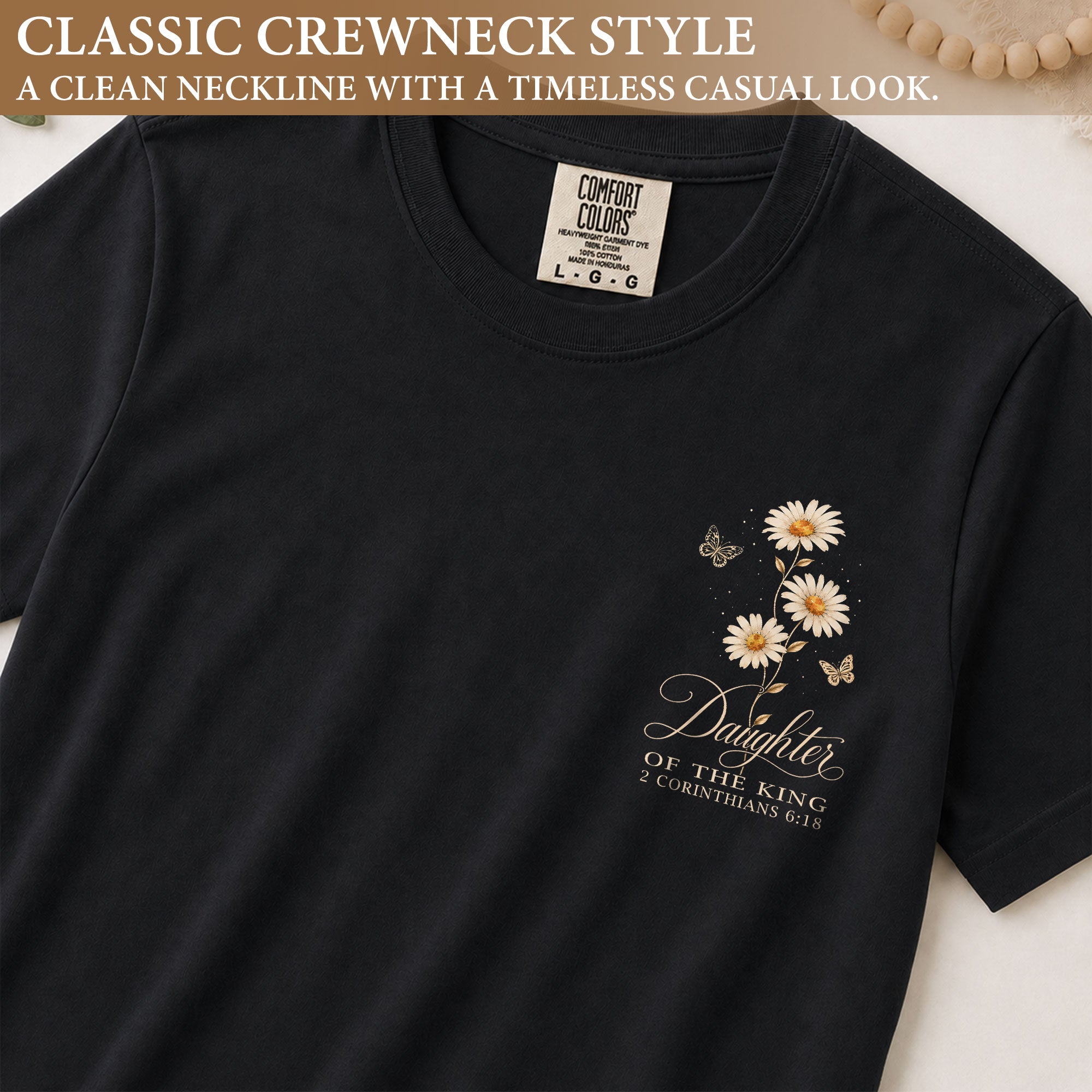 Daughter Of The King Daisy Butterfly Christian Graphic Everyday Tee Shirt For Women
