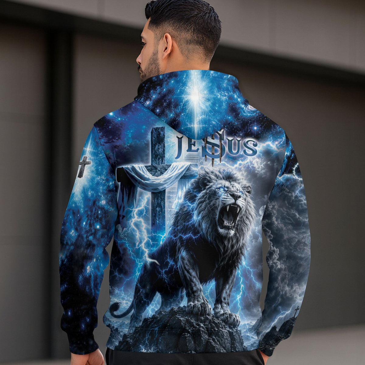 Faith Over Fear 3D Hoodie Christian Lion Cross Storm Lightning Clothes - Rust Field Wear