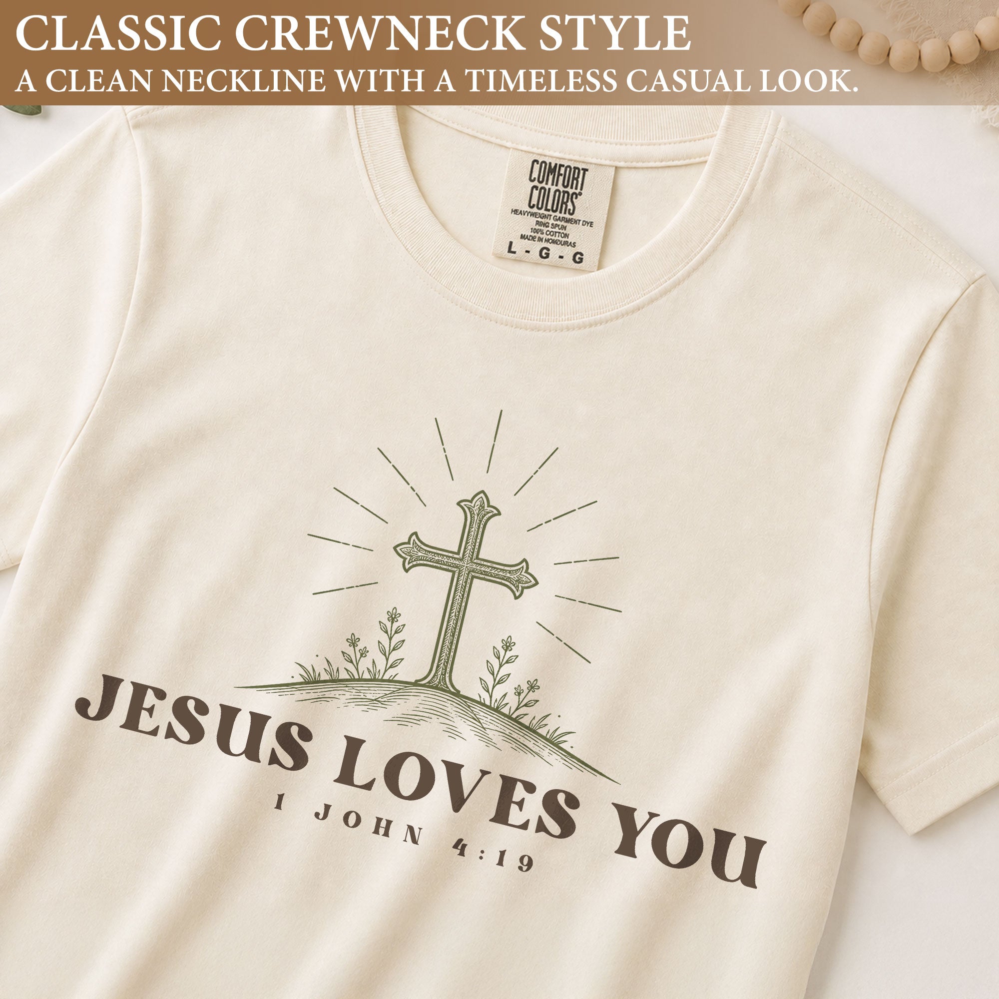 Jesus Loves You 1 John 4 19 Cross Floral Christian Graphic Casual Tee Shirt Women