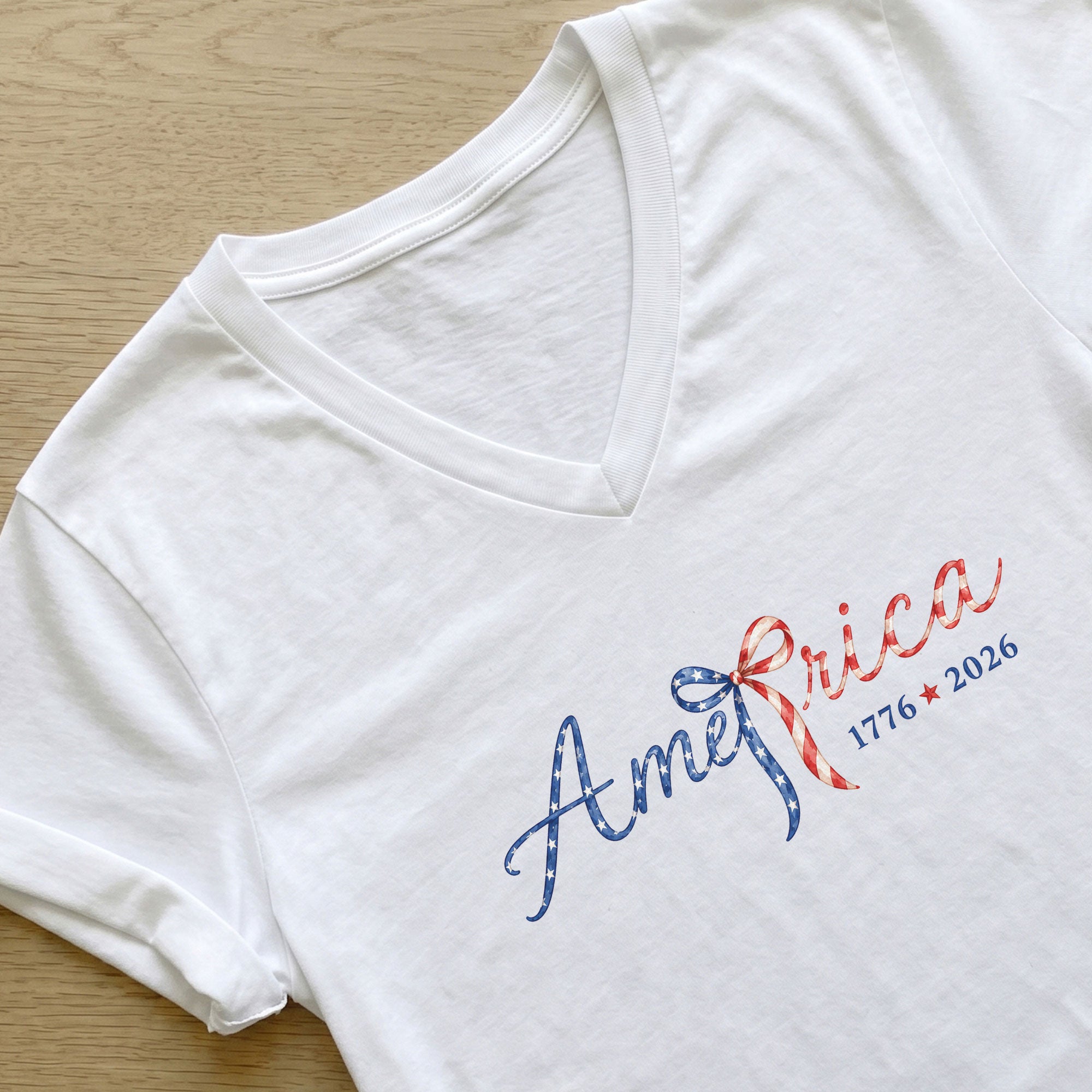 Stylish America 1776-2026 V-Neck T-Shirt - Cute Patriotic Women's Short Sleeve Top