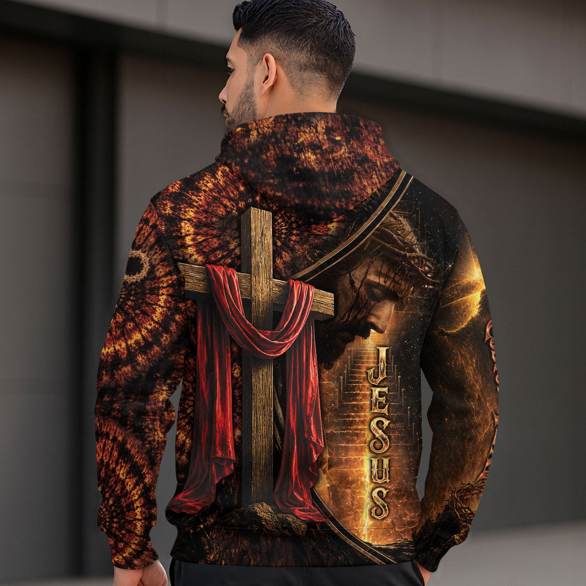 Custom Name Faith Over Fear 3D Hoodie Lion Christian Cross Warrior Helmet Gift - Rust Field Wear