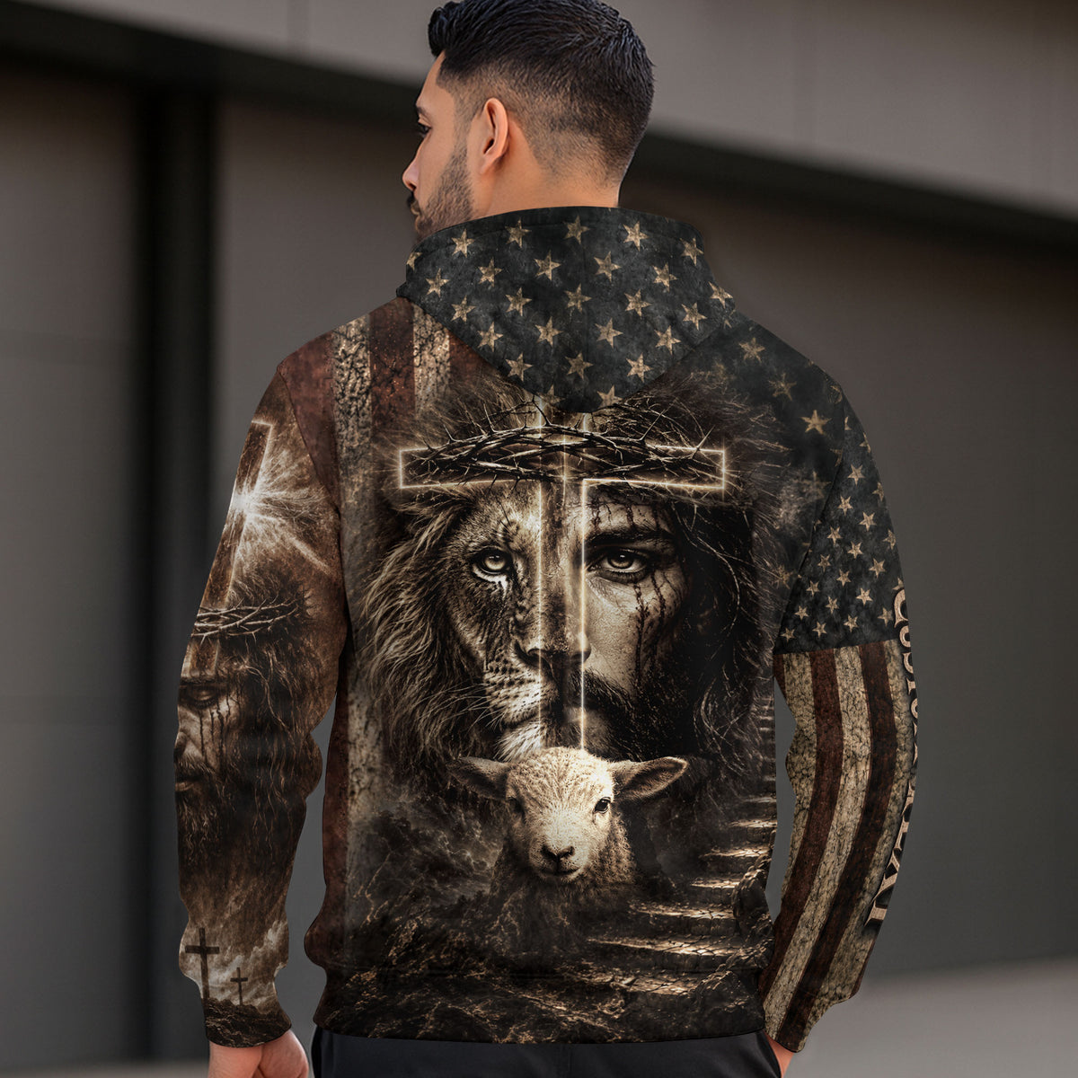 Custom Text Faith Over Fear 3D Hoodie Lion Christian Cross Heaven Gift - Rust Field Wear