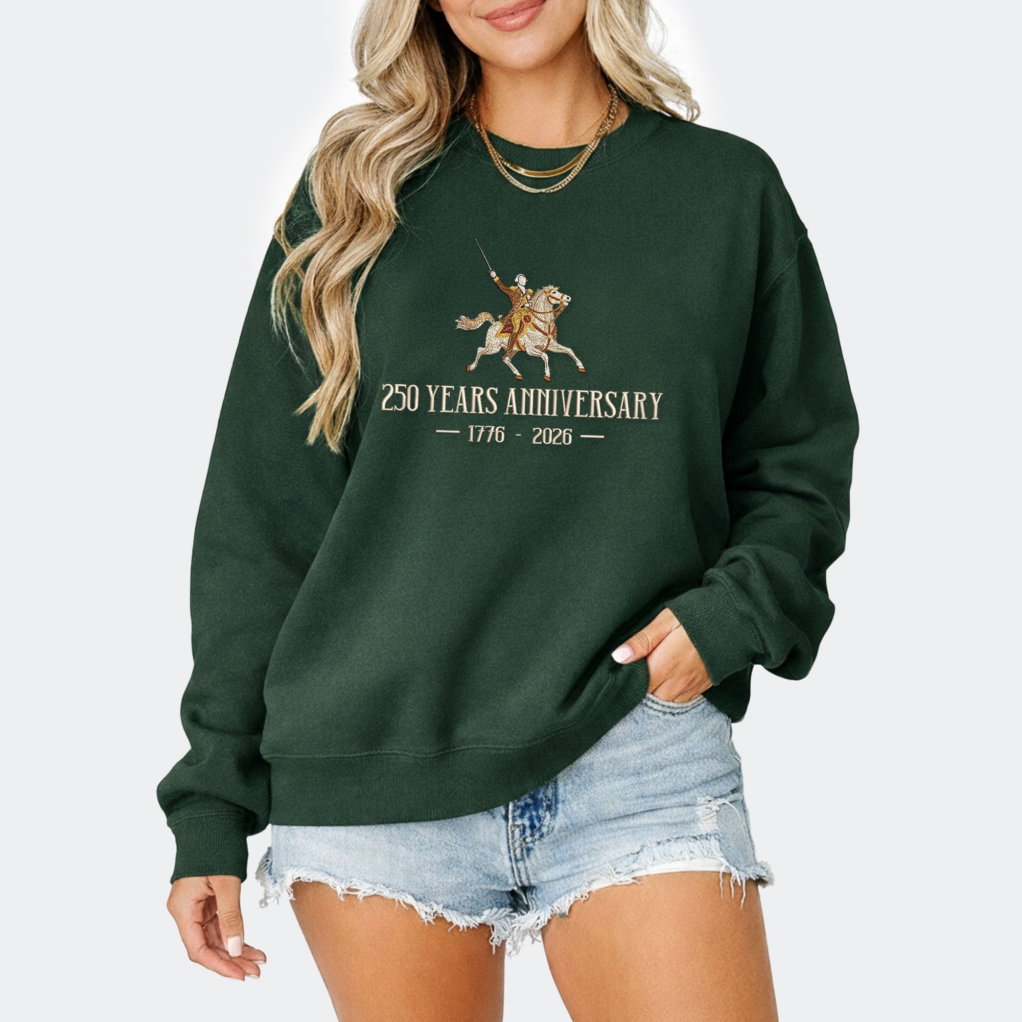 USA 250th Anniversary 250 Years Embroidered Sweatshirt 1776-2026 Patriotic Horseman Heritage