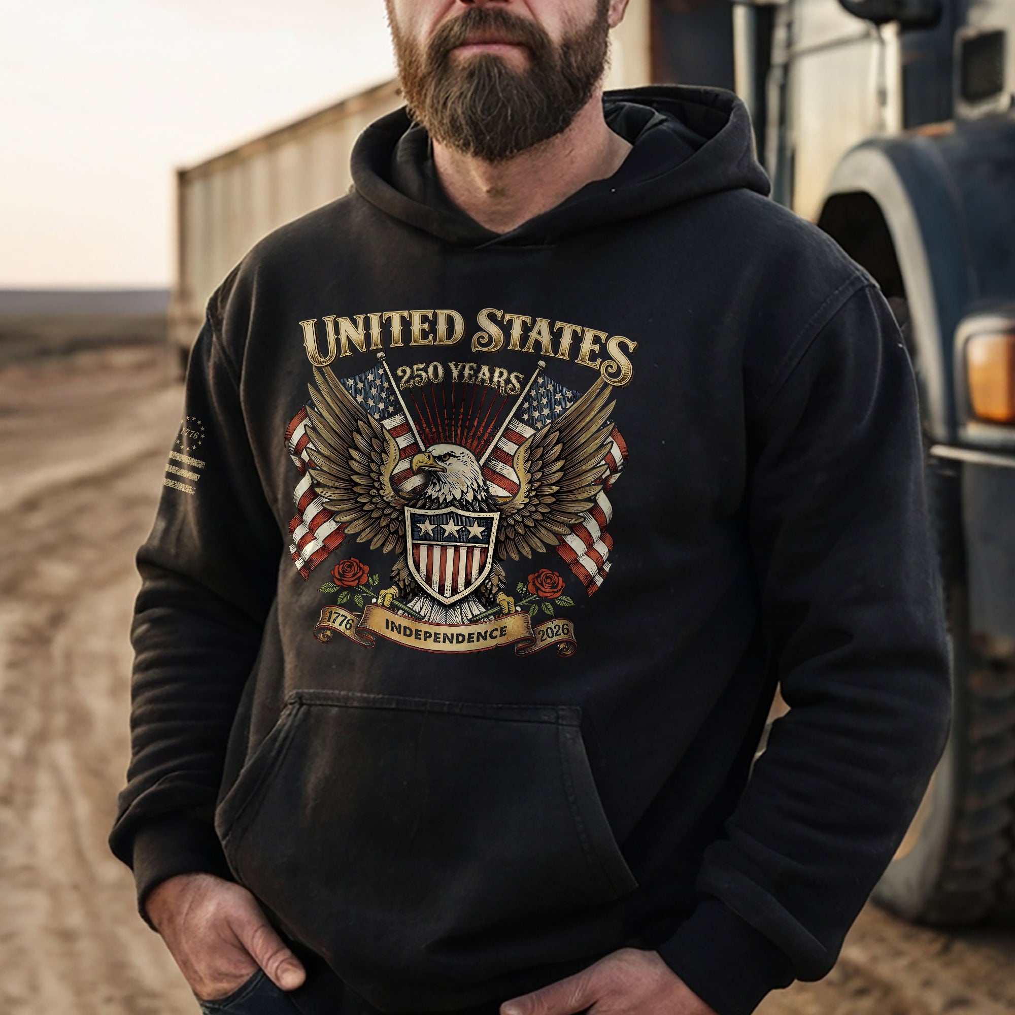 USA 250th Anniversary Hoodie 1776–2026 Historic Voyage Freedom Heritage - Rust Field Wear