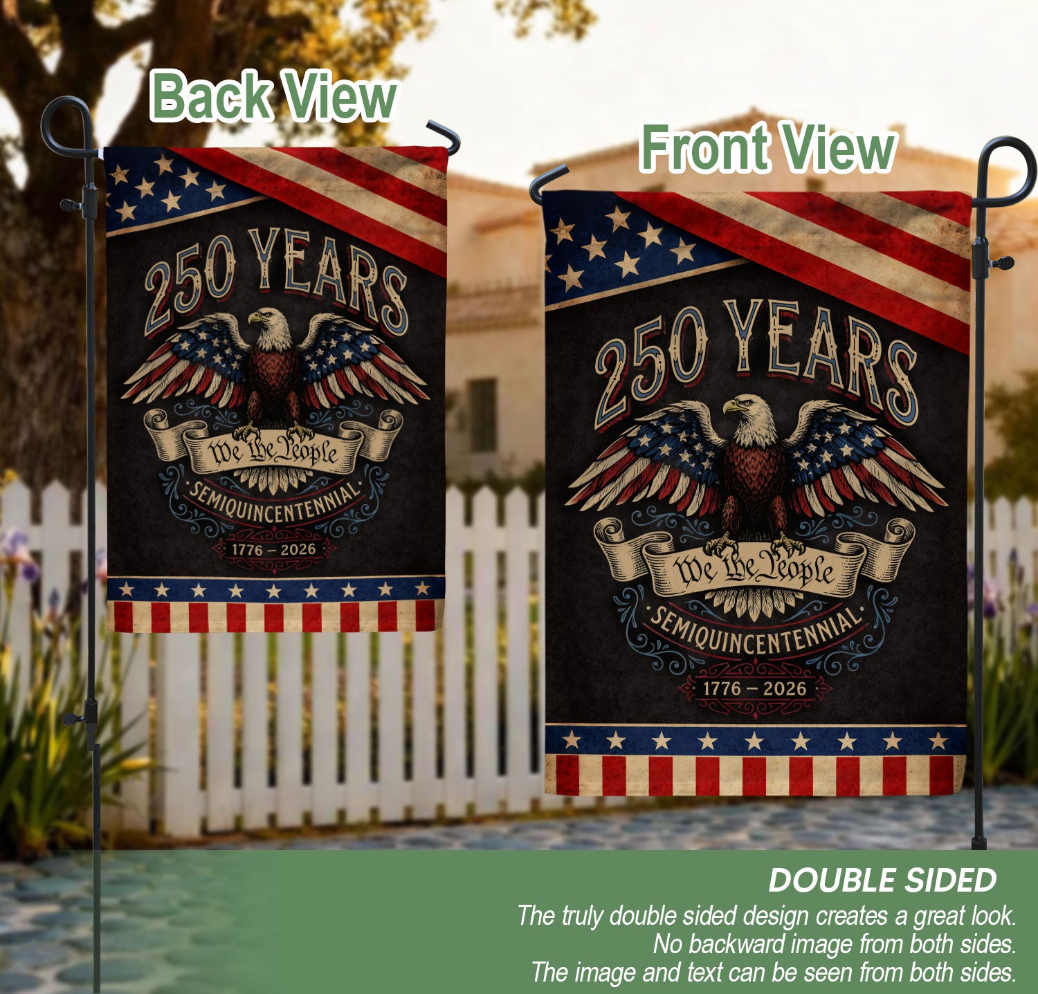 America 250th Anniversary 1776-2026 Garden Flag – We The People Bald Eagle 250 Years of Liberty Double Sided USA Flag