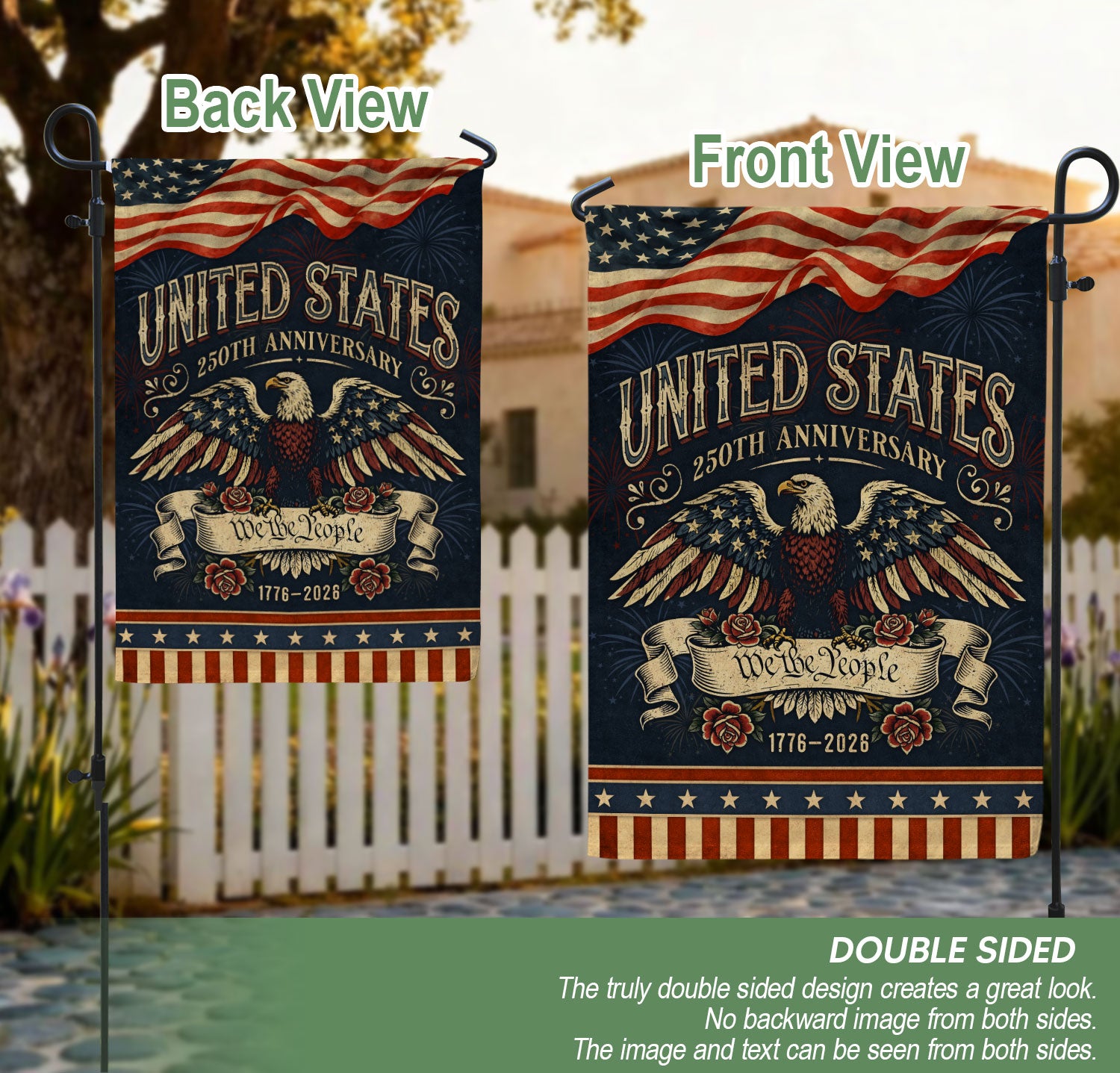 United States 250th Anniversary 1776–2026 House Flag – We The People Bald Eagle Vintage Double Sided Banner